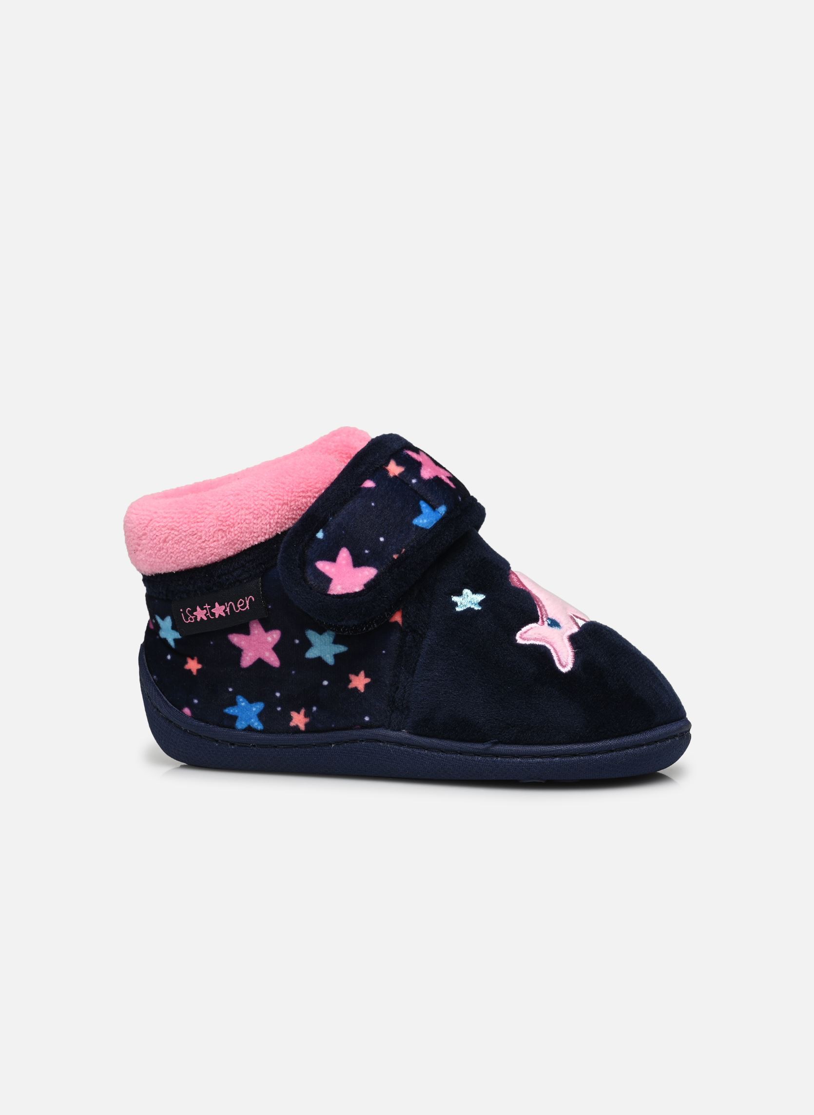 Pantoffels Bottillons velcro en microvelours meisjes blauw Isotoner Pantoffels Bottillons velcro en microvelours meisjes blauw MARINE