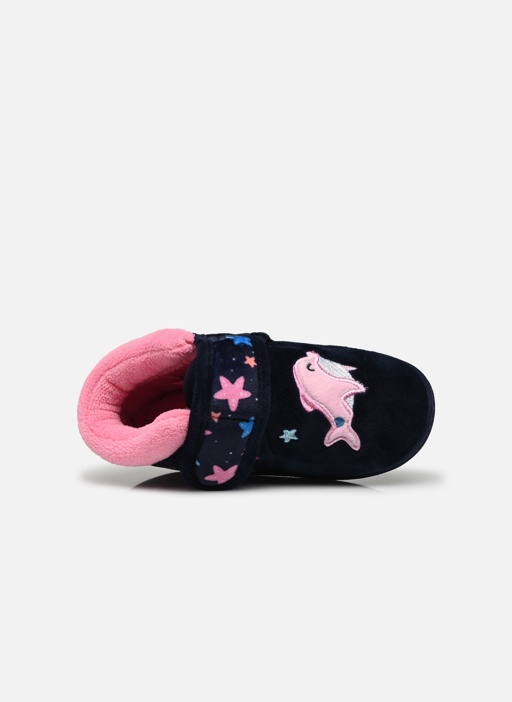 Pantoffels Bottillons velcro en microvelours meisjes blauw Isotoner Pantoffels Bottillons velcro en microvelours meisjes blauw MARINE