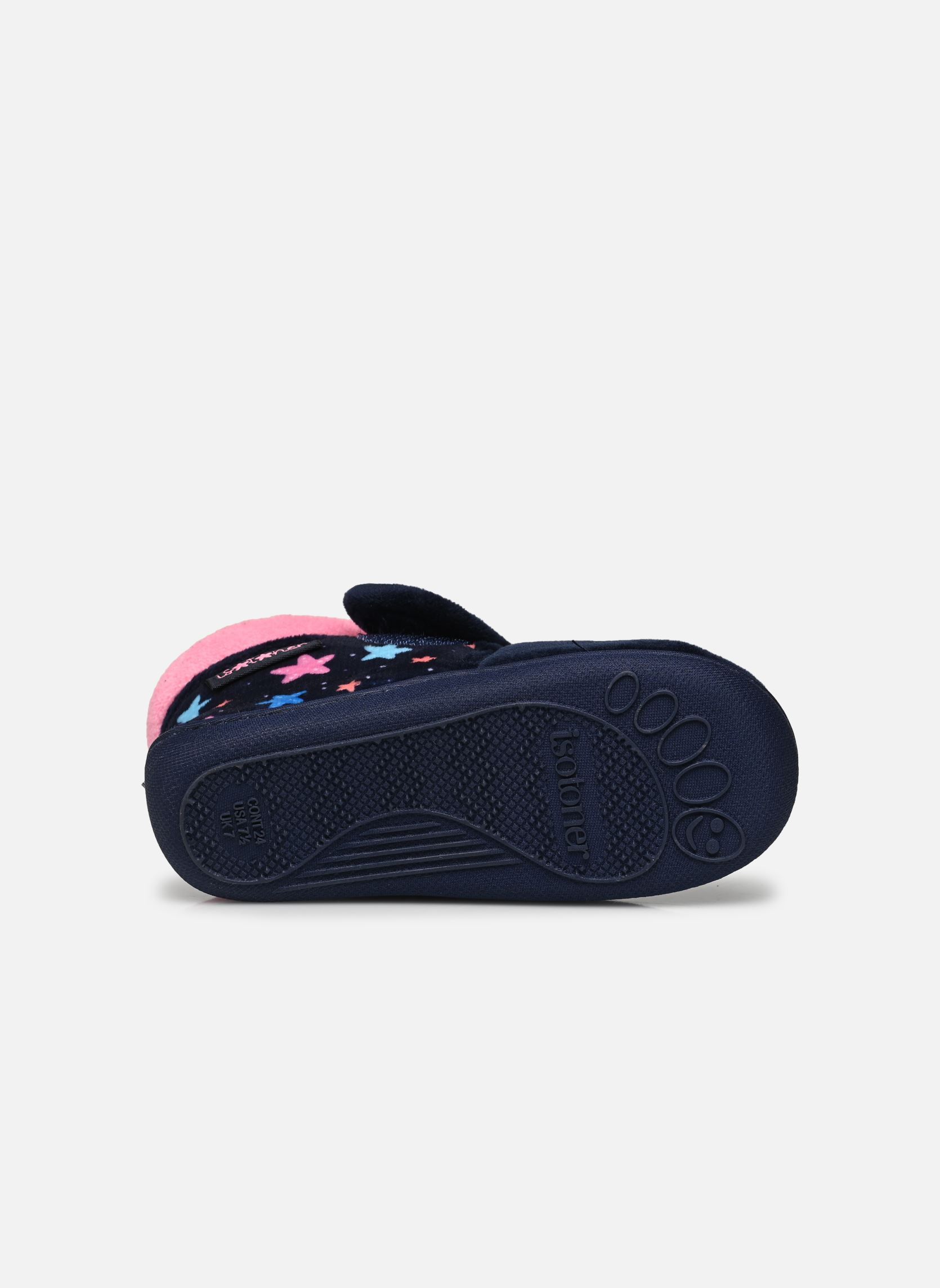 Pantoffels Bottillons velcro en microvelours meisjes blauw Isotoner Pantoffels Bottillons velcro en microvelours meisjes blauw MARINE