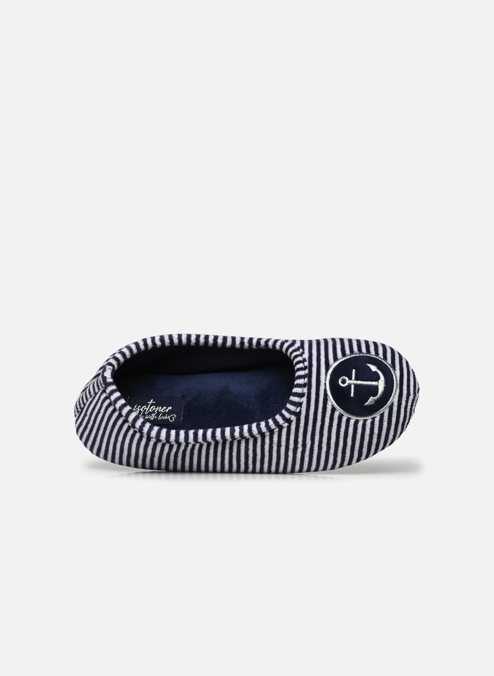 Chaussons Ballerines en velours fille bleu Isotoner Chaussons Ballerines en velours fille bleu RAYURES