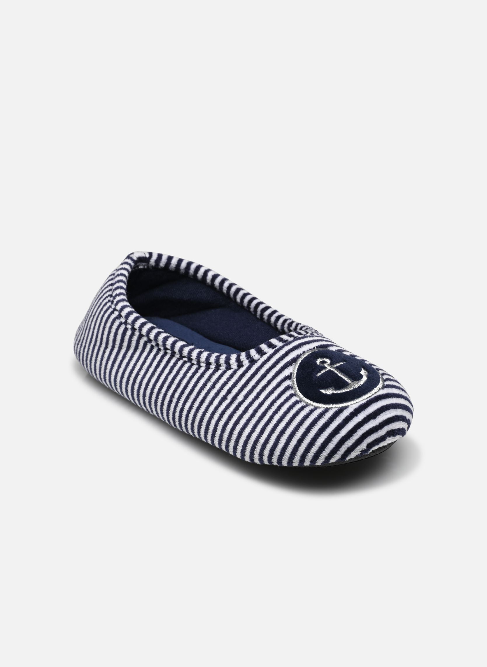 Chaussons Ballerines en velours fille bleu Isotoner Chaussons Ballerines en velours fille bleu RAYURES