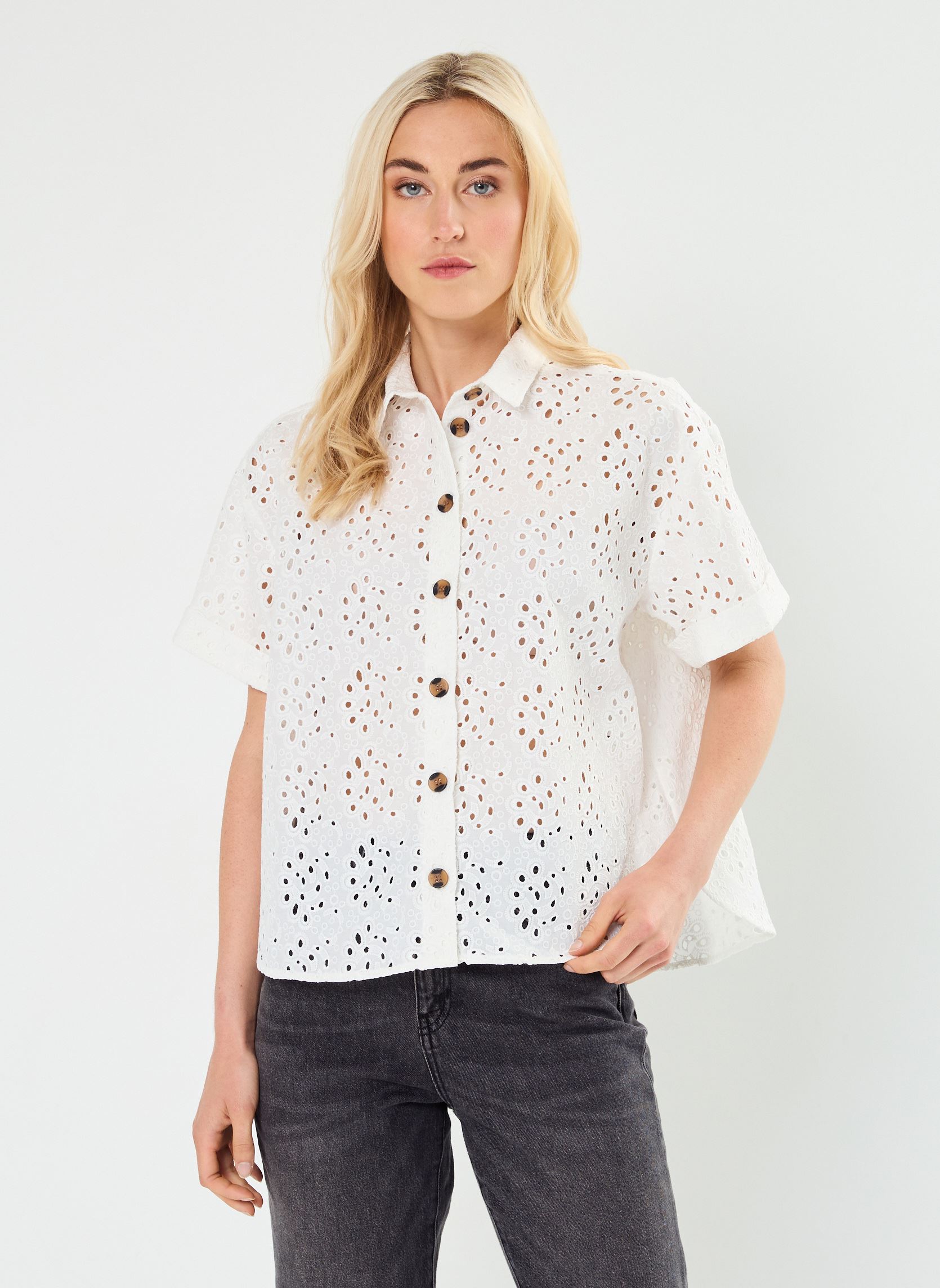 Chemises manches courtes CMARIA broderie anglaise femme blanc Georgia Rose Chemises manches courtes CMARIA broderie anglaise femme blanc ECRU