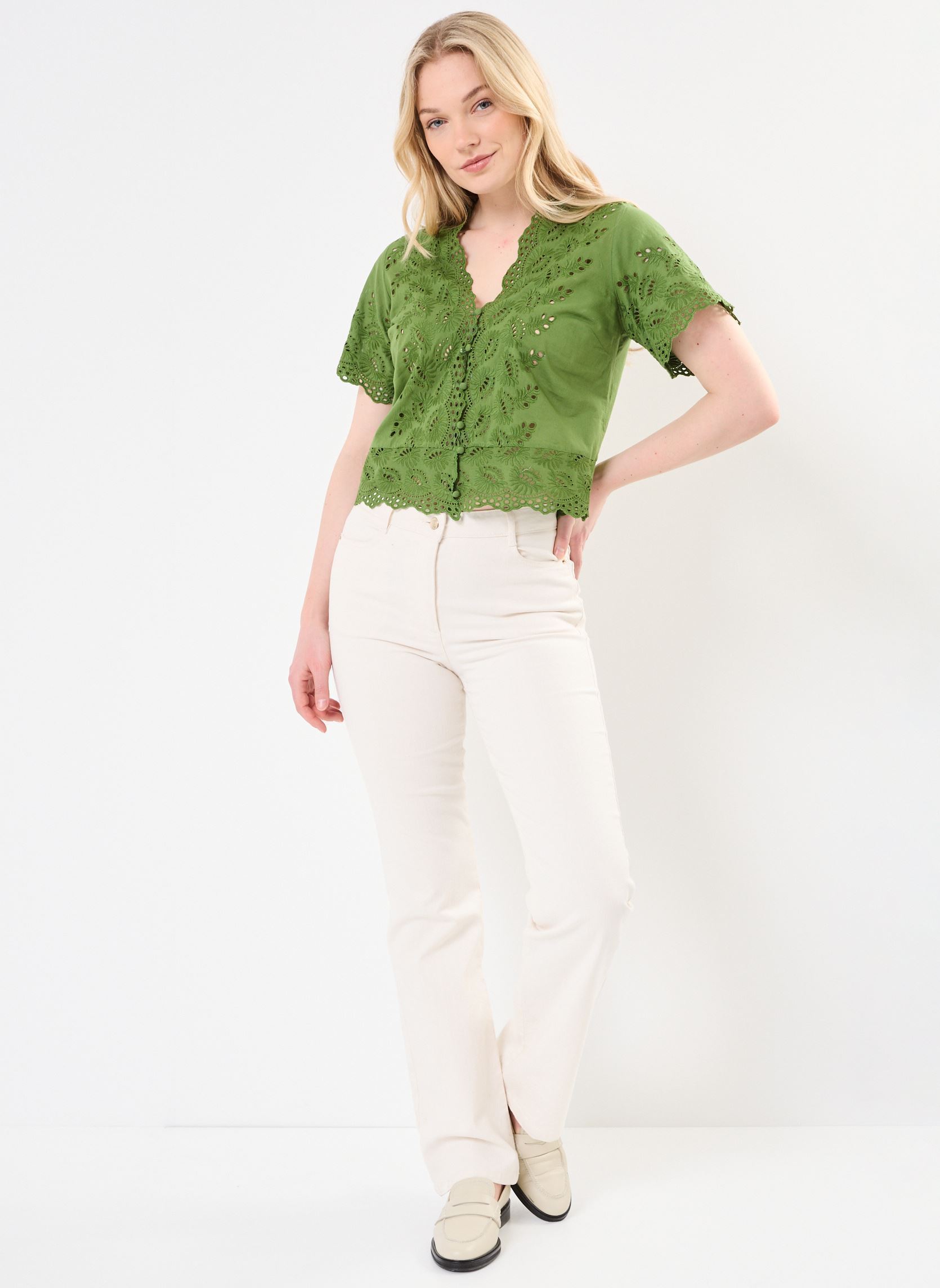 Blouses met korte mouwen Tessa dames groen Jolie Jolie Petite Mendigote Blouses met korte mouwen Tessa dames groen Cactus