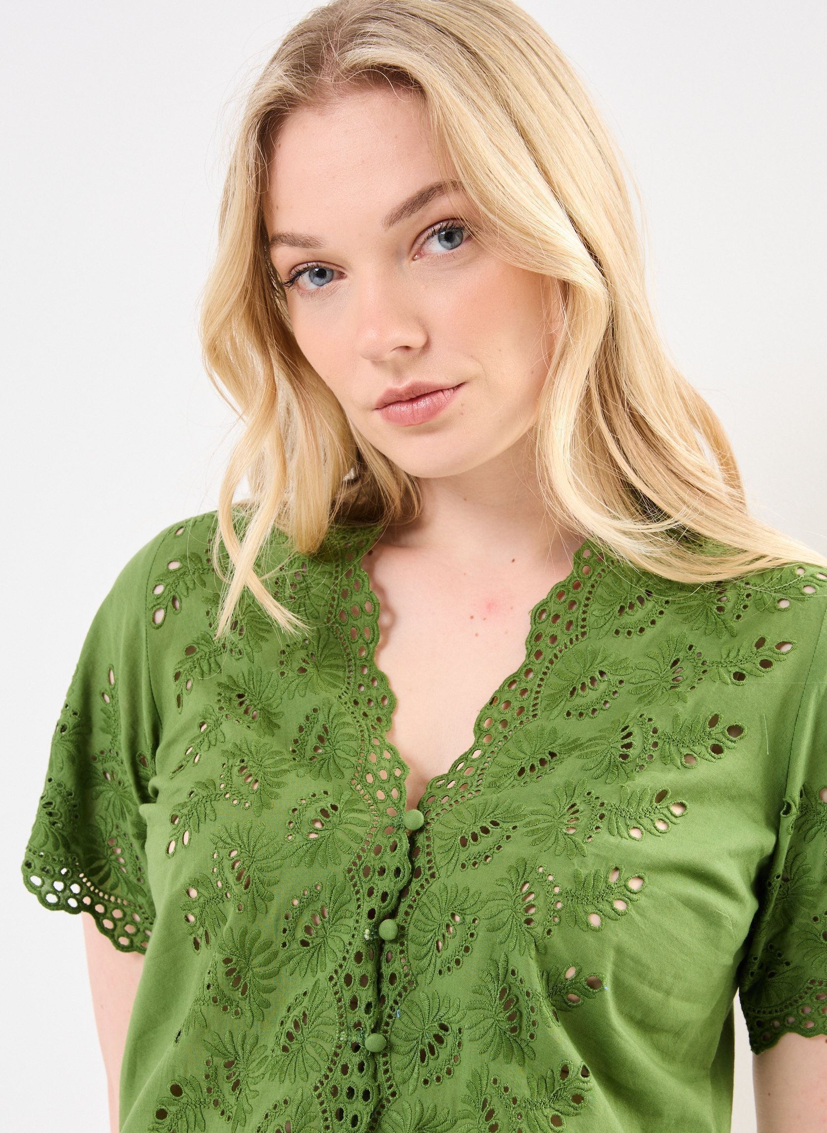 Blouses met korte mouwen Tessa dames groen Jolie Jolie Petite Mendigote Blouses met korte mouwen Tessa dames groen Cactus