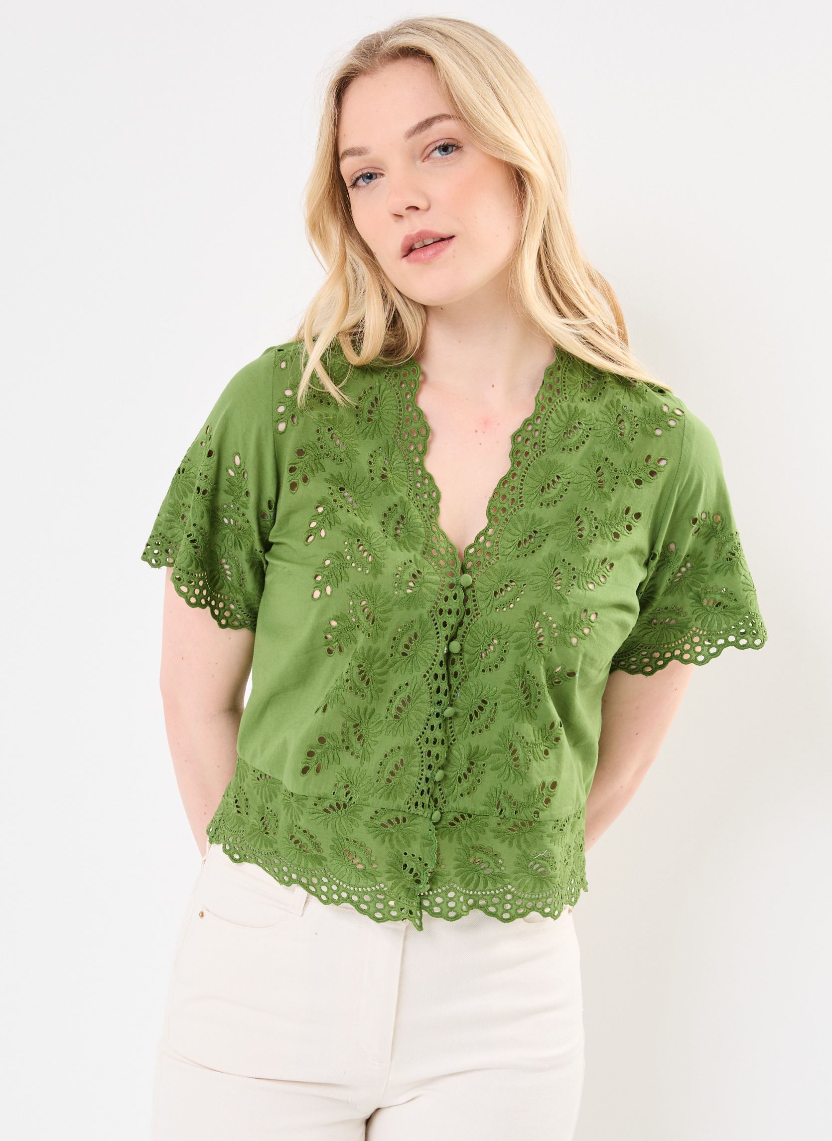 Blouses met korte mouwen Tessa dames groen Jolie Jolie Petite Mendigote Blouses met korte mouwen Tessa dames groen Cactus
