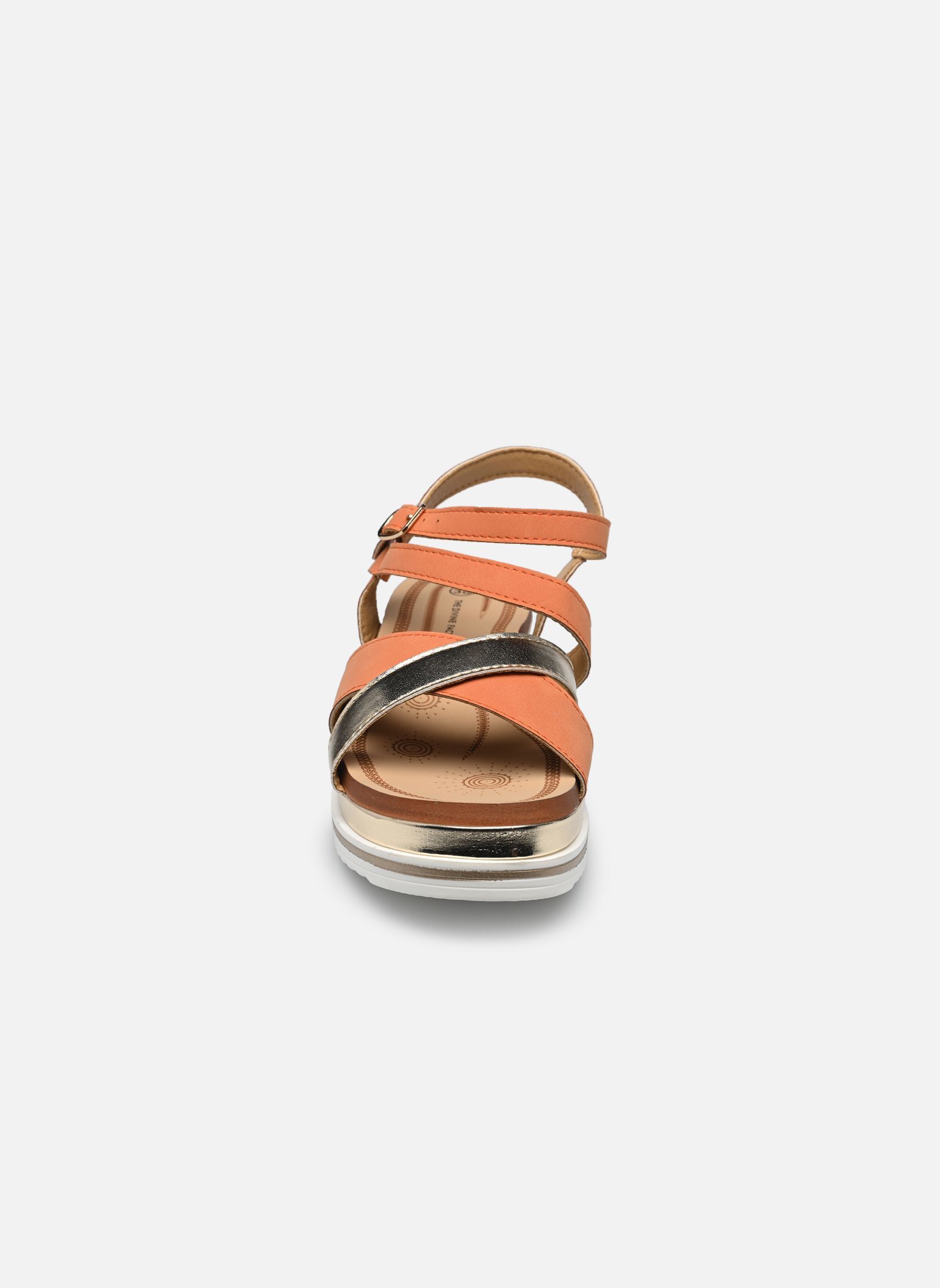 Sandali con zeppa e plateau TX5024 donna arancione Divine Factory Sandali con zeppa e plateau TX5024 donna arancione Corail/Or