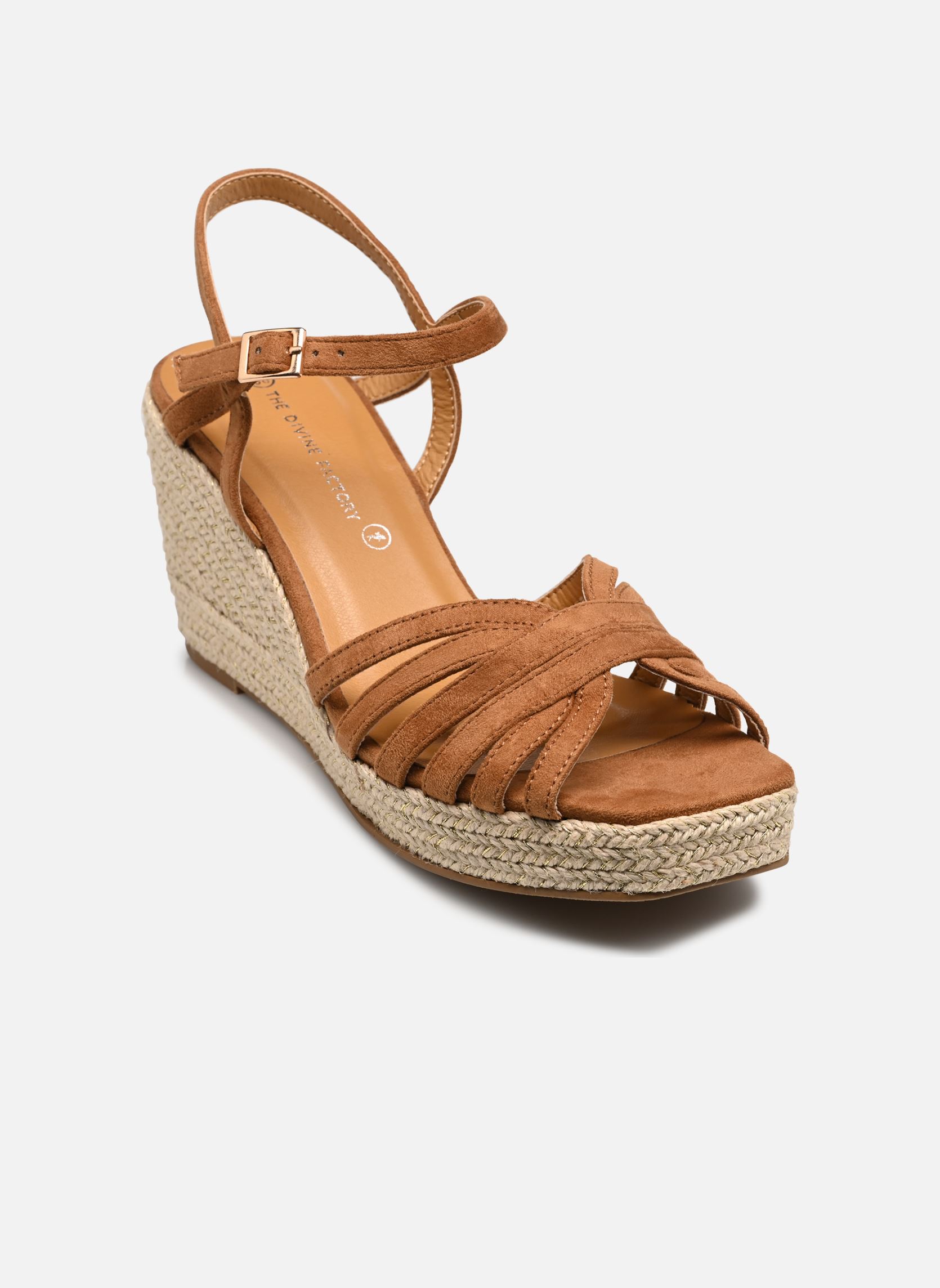 Sandales compensées et plateformes QL5012 femme marron Divine Factory Sandales compensées et plateformes QL5012 femme marron Camel