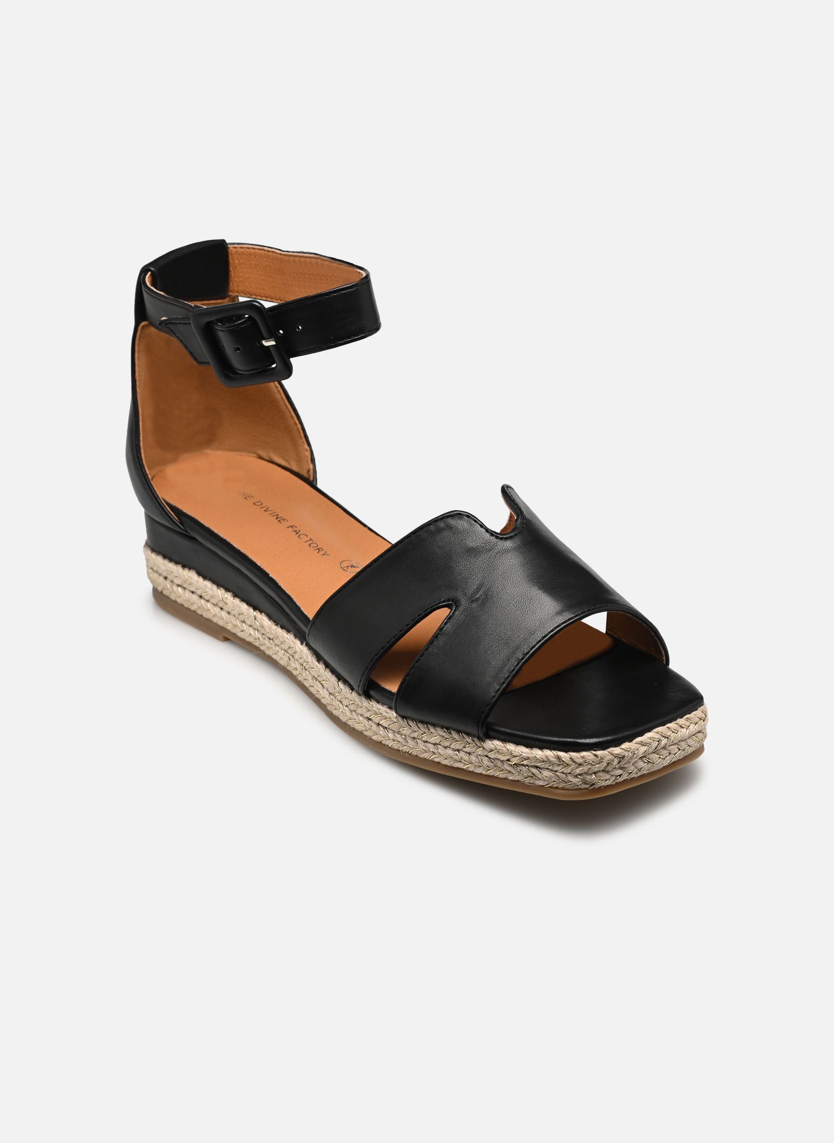 Sandales compensées et plateformes QL5008 femme noir Divine Factory Sandales compensées et plateformes QL5008 femme noir Noir