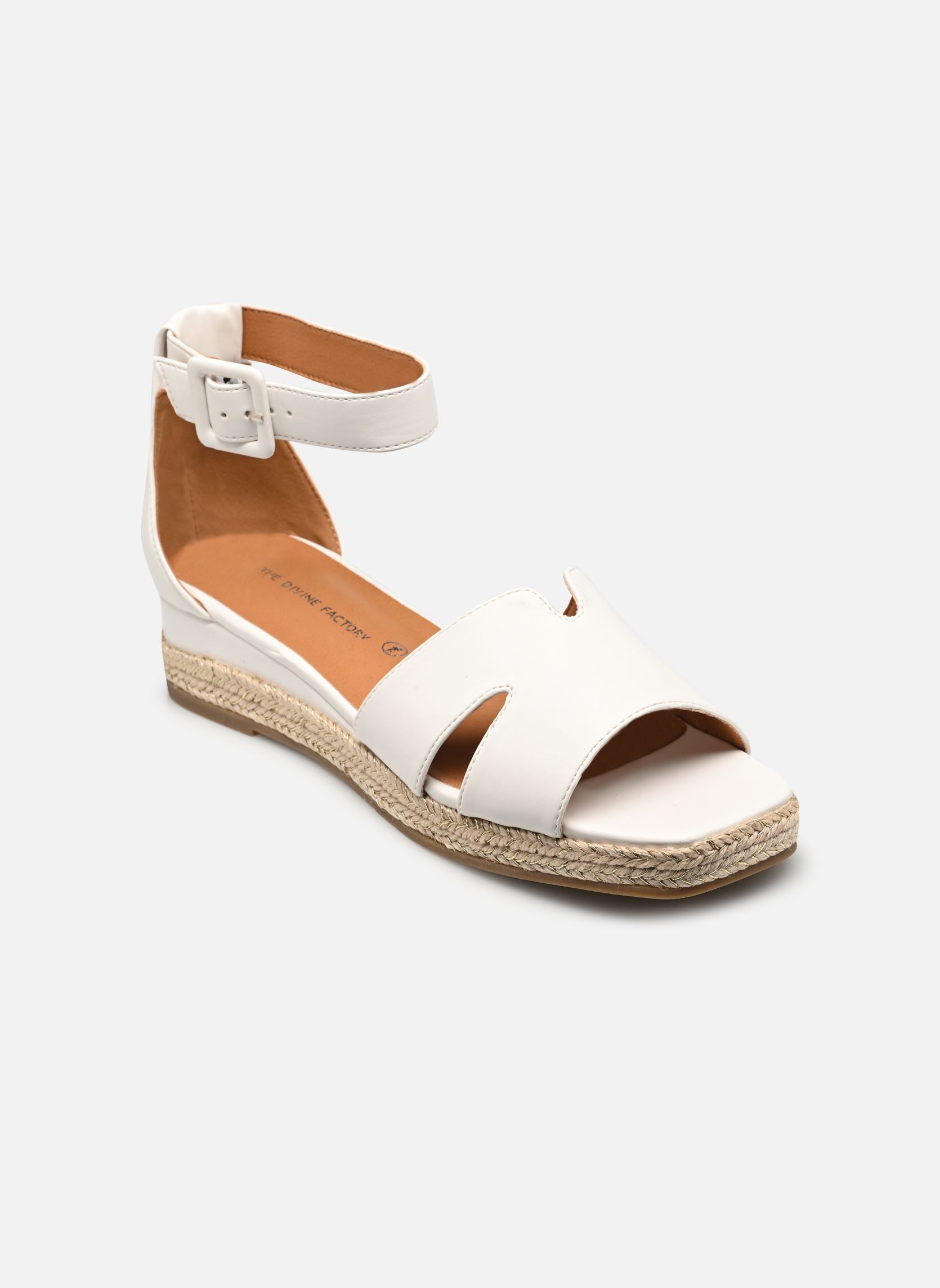 Sandales compensées et plateformes QL5008 femme blanc Divine Factory Sandales compensées et plateformes QL5008 femme blanc Blanc
