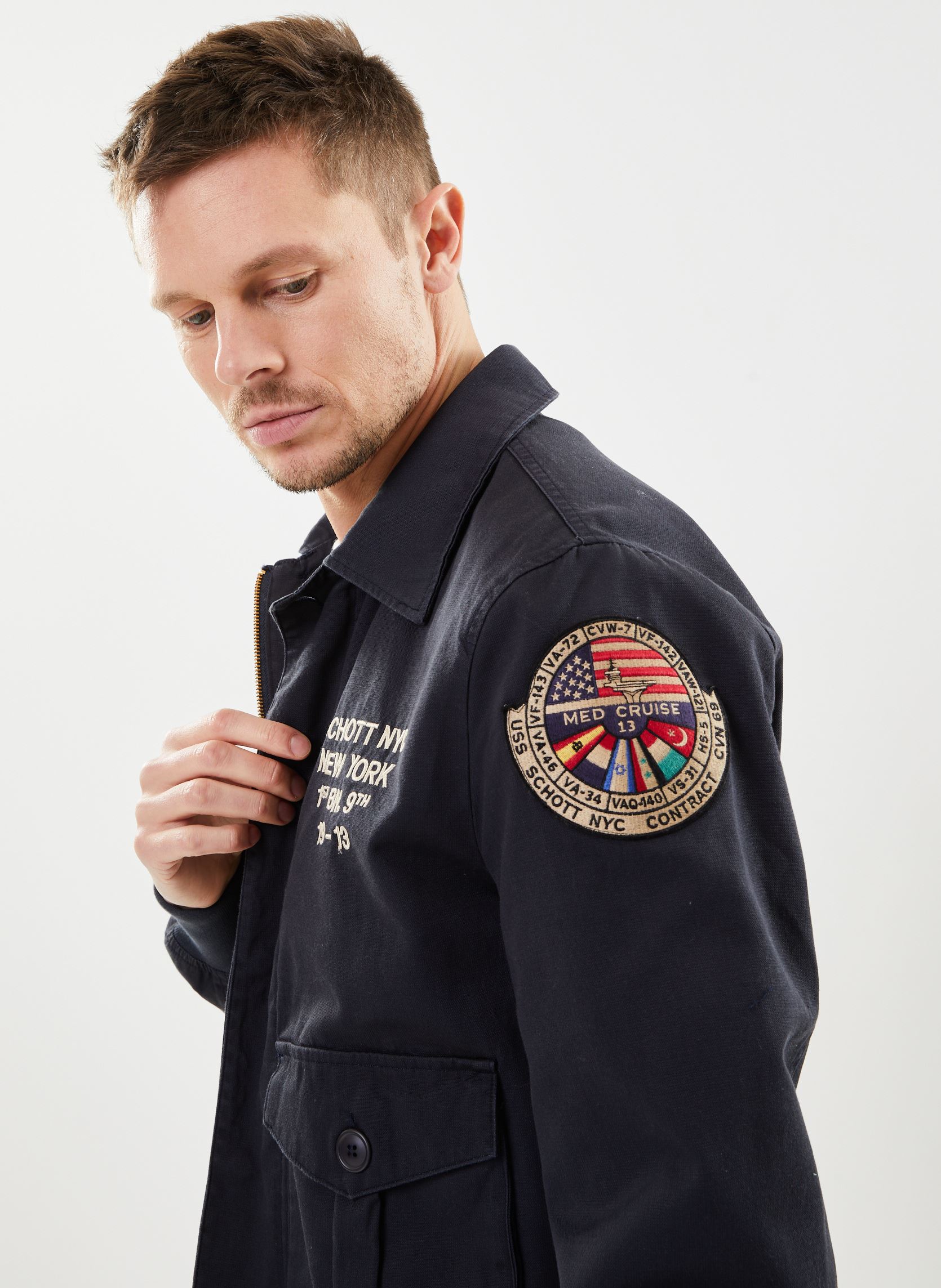 Giubbotti Blouson Pilote Zippe Brode Dos Schott. uomo blu Schott Giubbotti Blouson Pilote Zippe Brode Dos Schott. uomo blu NAVY
