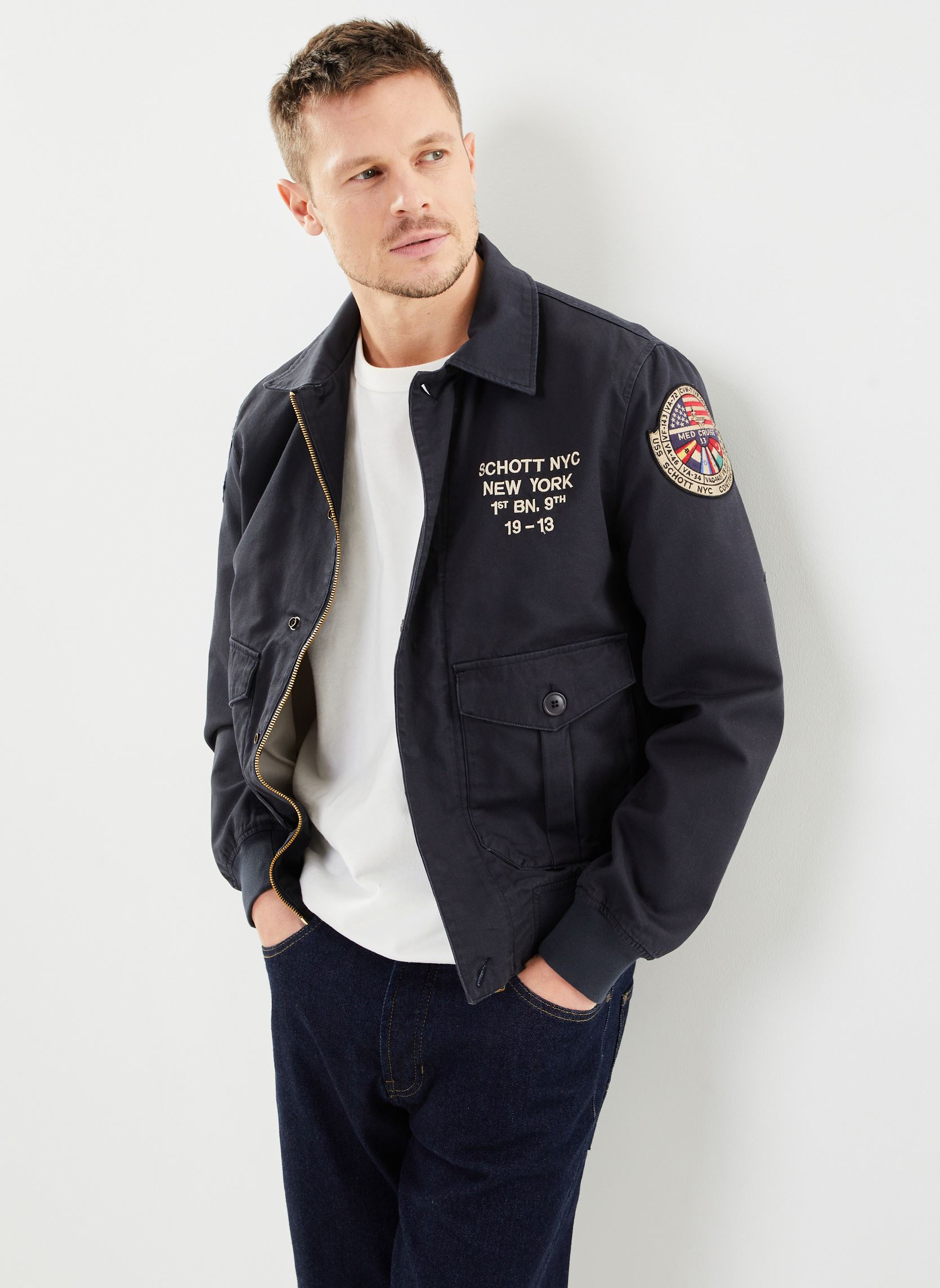Vêtements Schott Blouson Pilote Zippe Brode Dos Schott. pour Accessoires