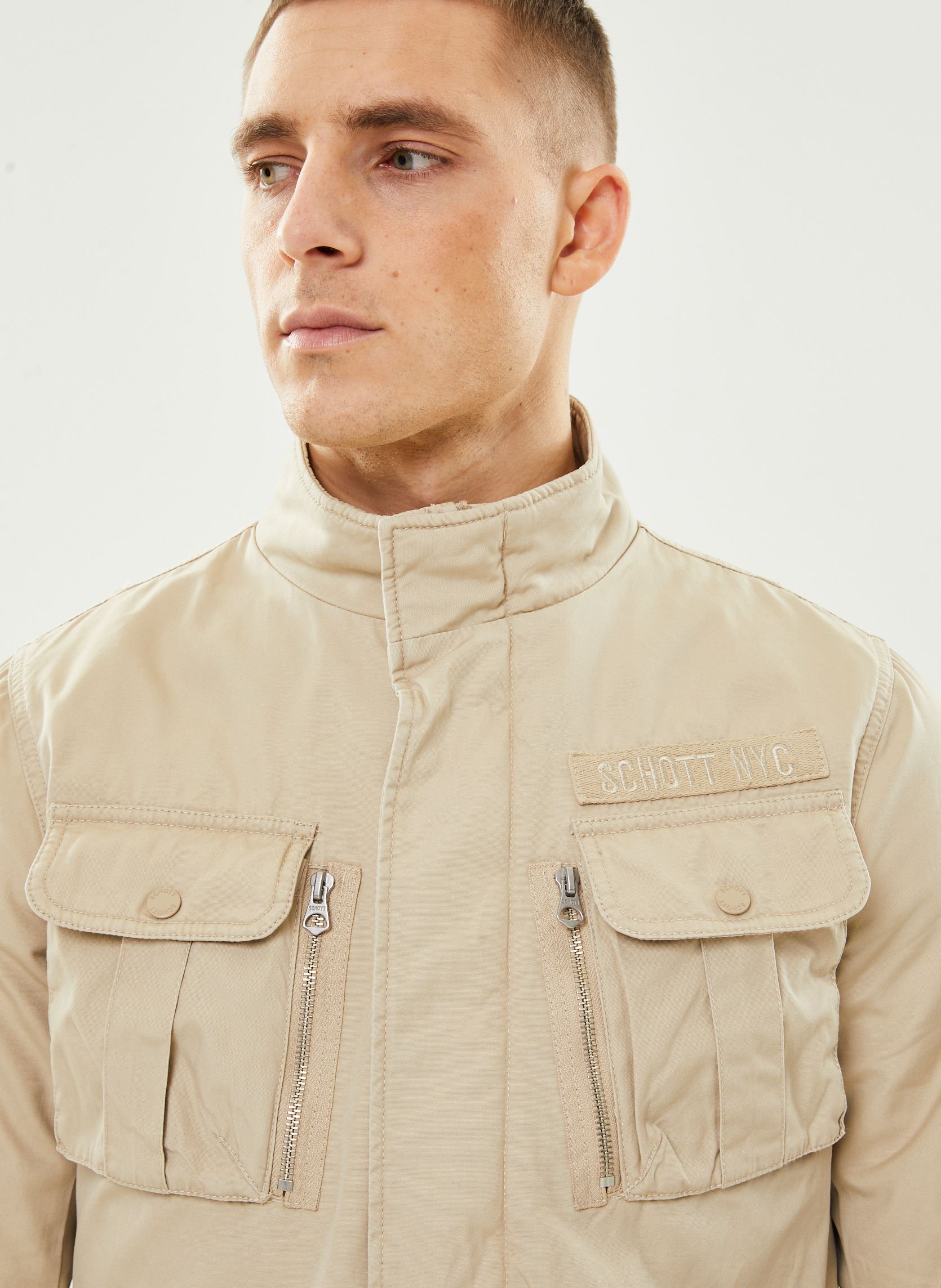 Vestes Blouson 4 Poches Badge Brode Poitrine Sc homme beige Schott Vestes Blouson 4 Poches Badge Brode Poitrine Sc homme beige LT.BEIGE
