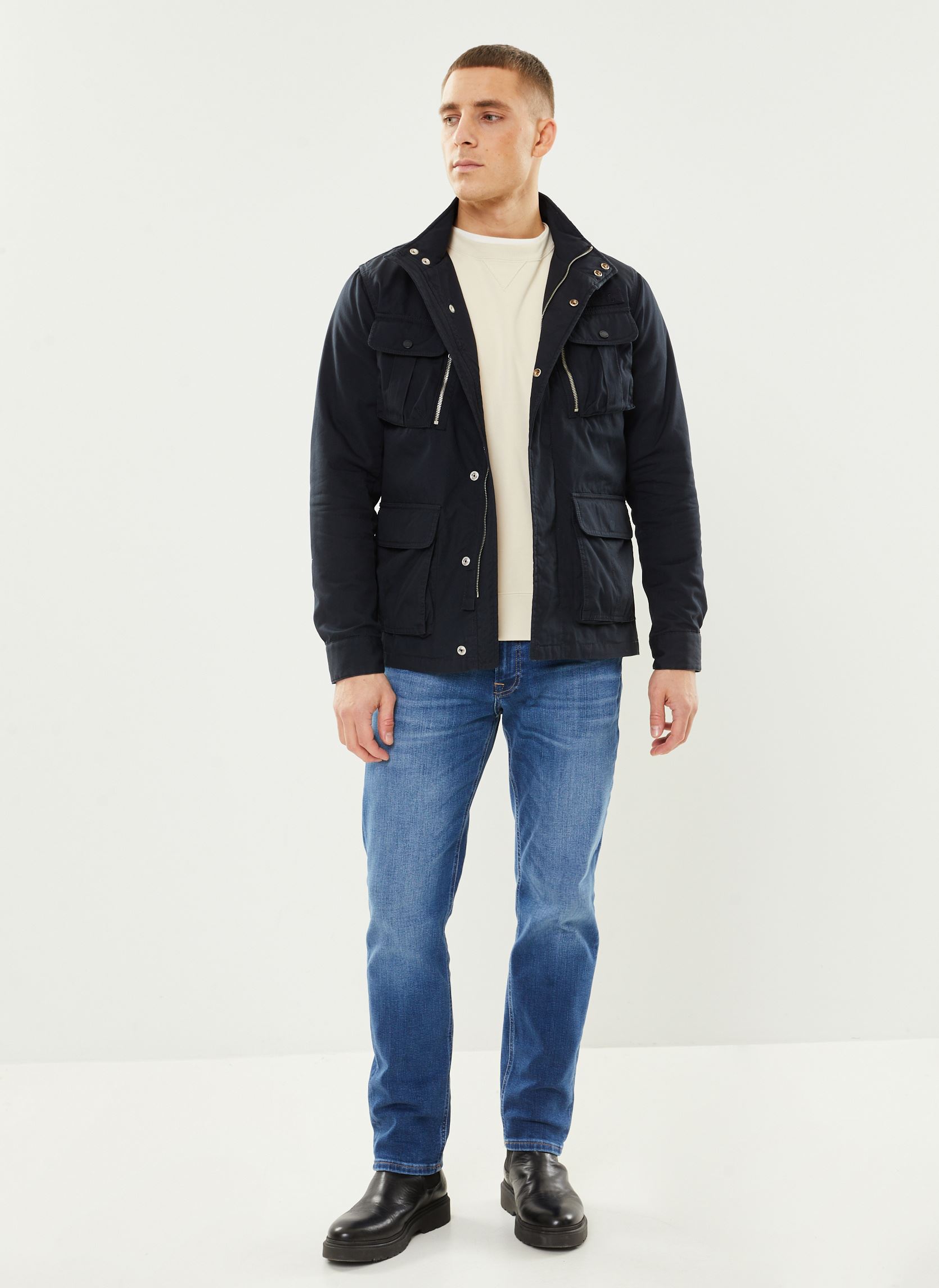 Vestes Blouson 4 Poches Badge Brode Poitrine Sc homme bleu Schott Vestes Blouson 4 Poches Badge Brode Poitrine Sc homme bleu NAVY