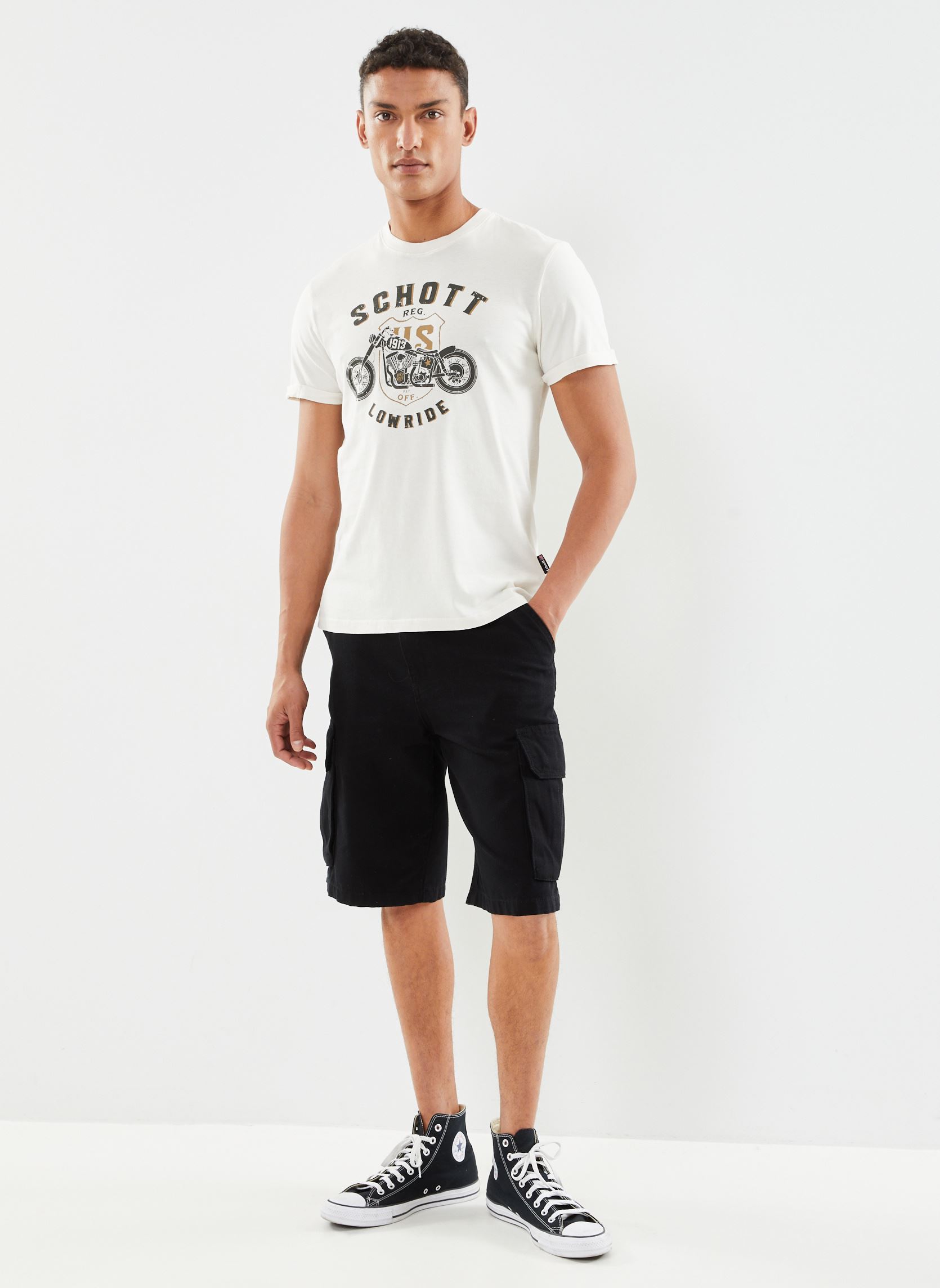 Tee-shirts manches courtes Tshirt Col Rond Imprime Motor Schott homme blanc Schott Tee-shirts manches courtes Tshirt Col Rond Imprime Motor Schott homme blanc OFF WHITE