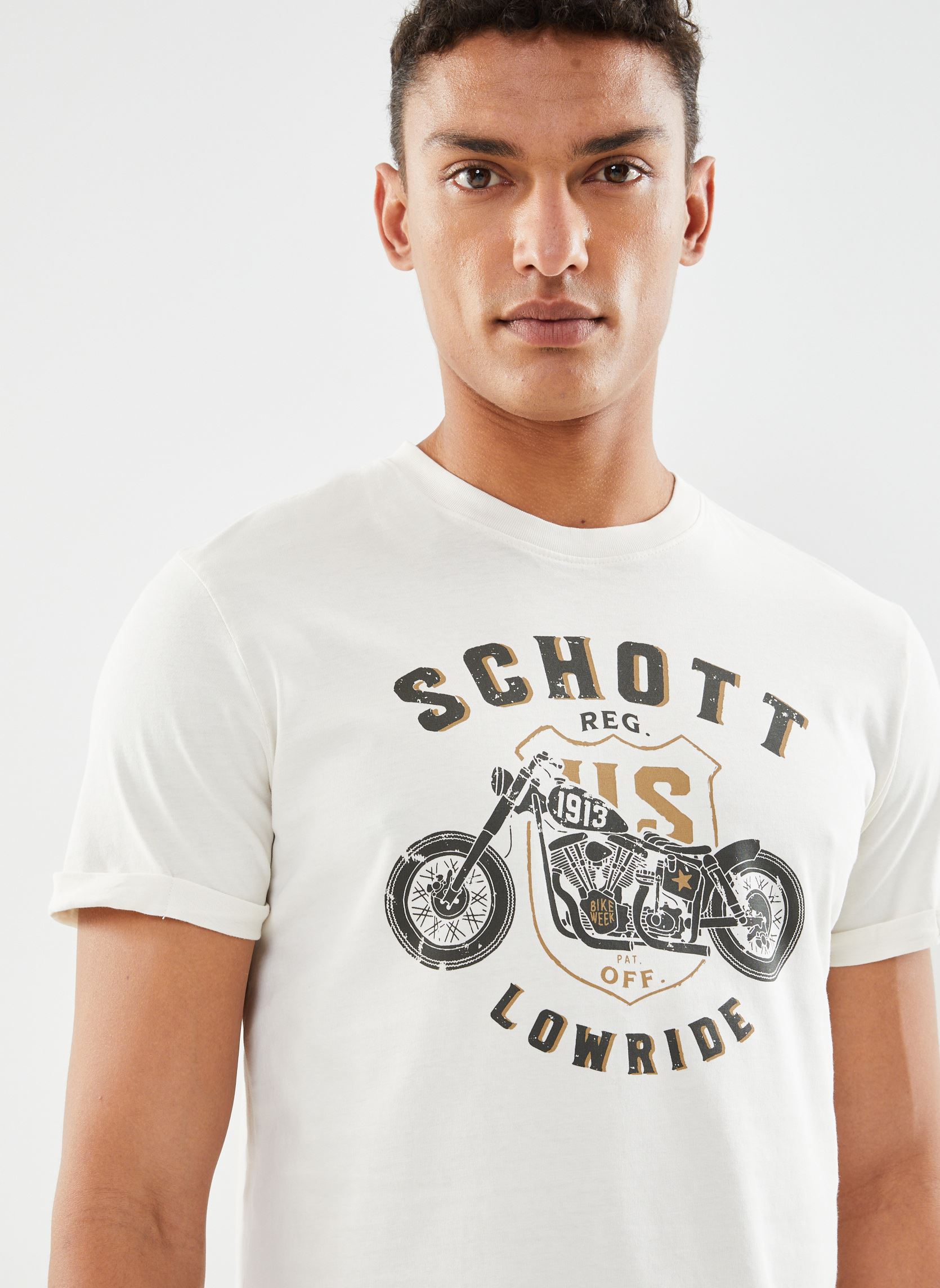 Tee-shirts manches courtes Tshirt Col Rond Imprime Motor Schott homme blanc Schott Tee-shirts manches courtes Tshirt Col Rond Imprime Motor Schott homme blanc OFF WHITE
