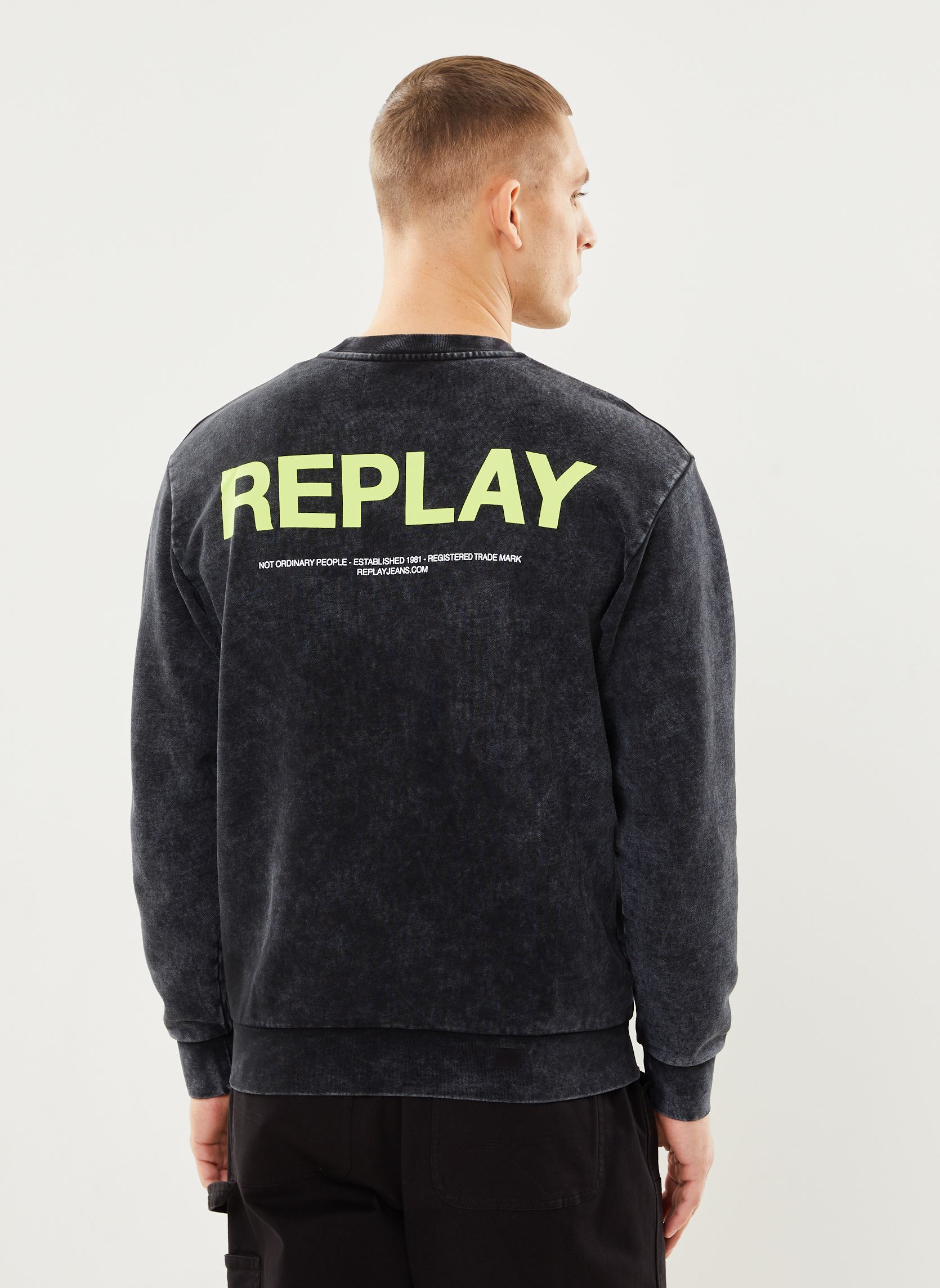 Vêtements Replay Sweat delave gros logo jaune fluo dos pour Accessoires