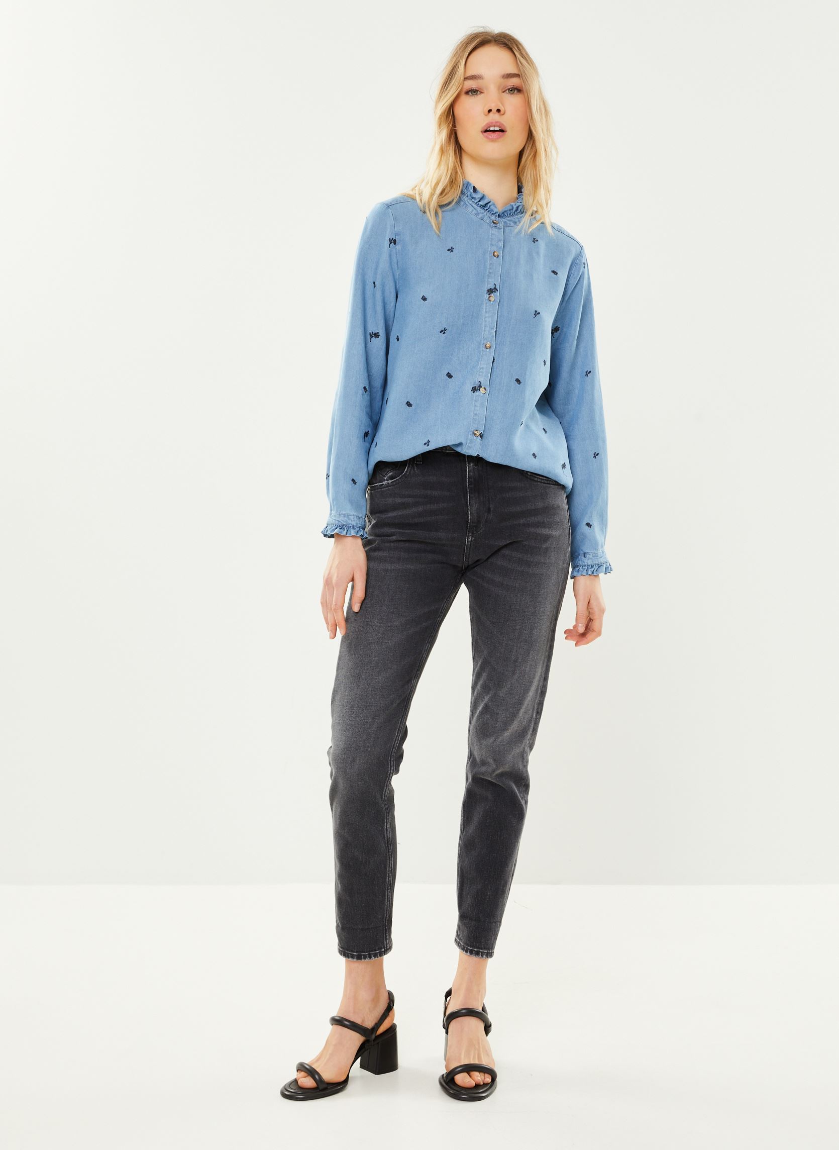 Jeans mom MAIJKE jean coupe droit noir delavé femme gris Replay Jeans mom MAIJKE jean coupe droit noir delavé femme gris DARK GREY