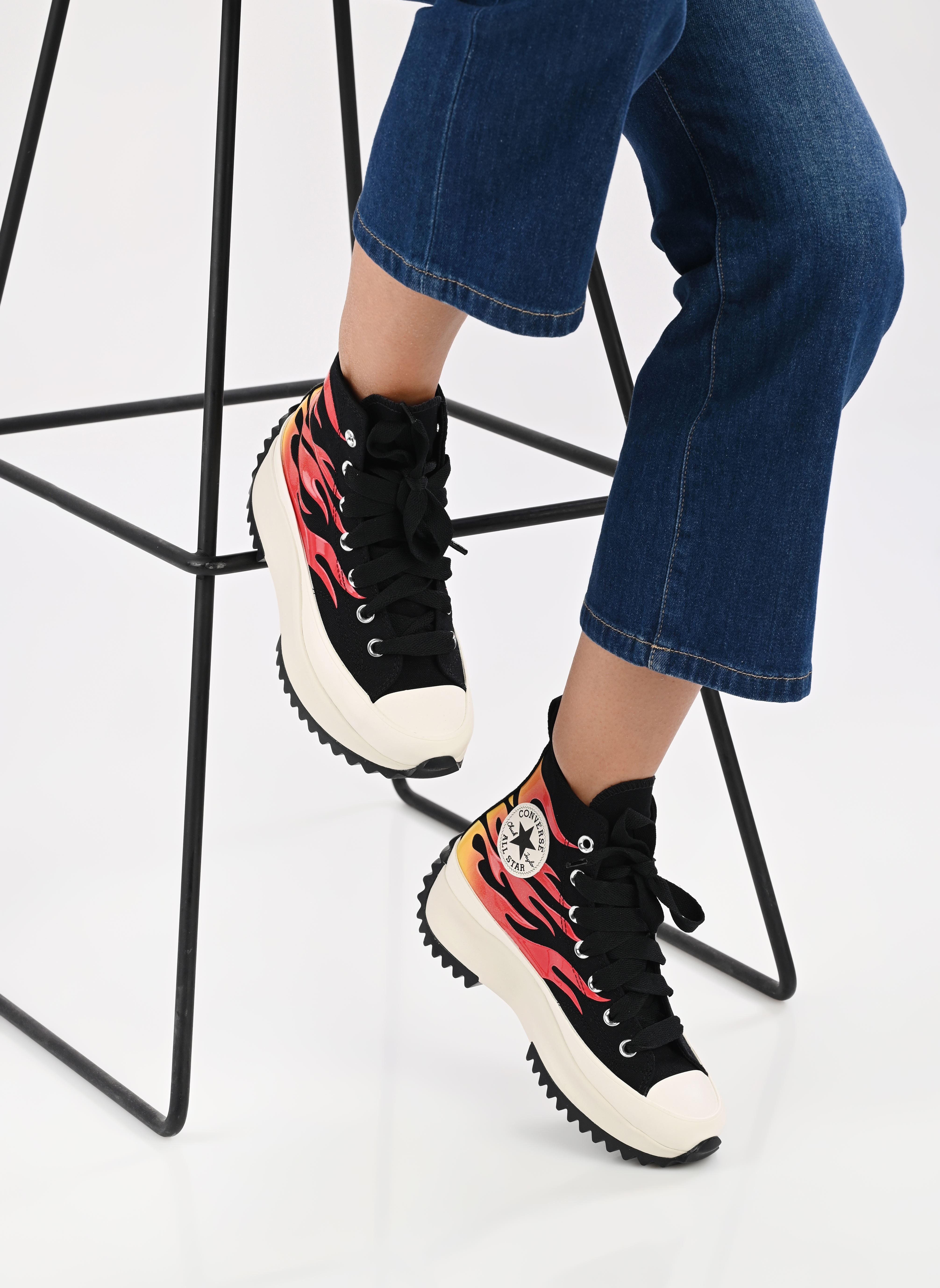 Leinen-Sneaker Run Star Hike Flame Check Hi damen schwarz Converse Leinen-Sneaker Run Star Hike Flame Check Hi damen schwarz BLACK