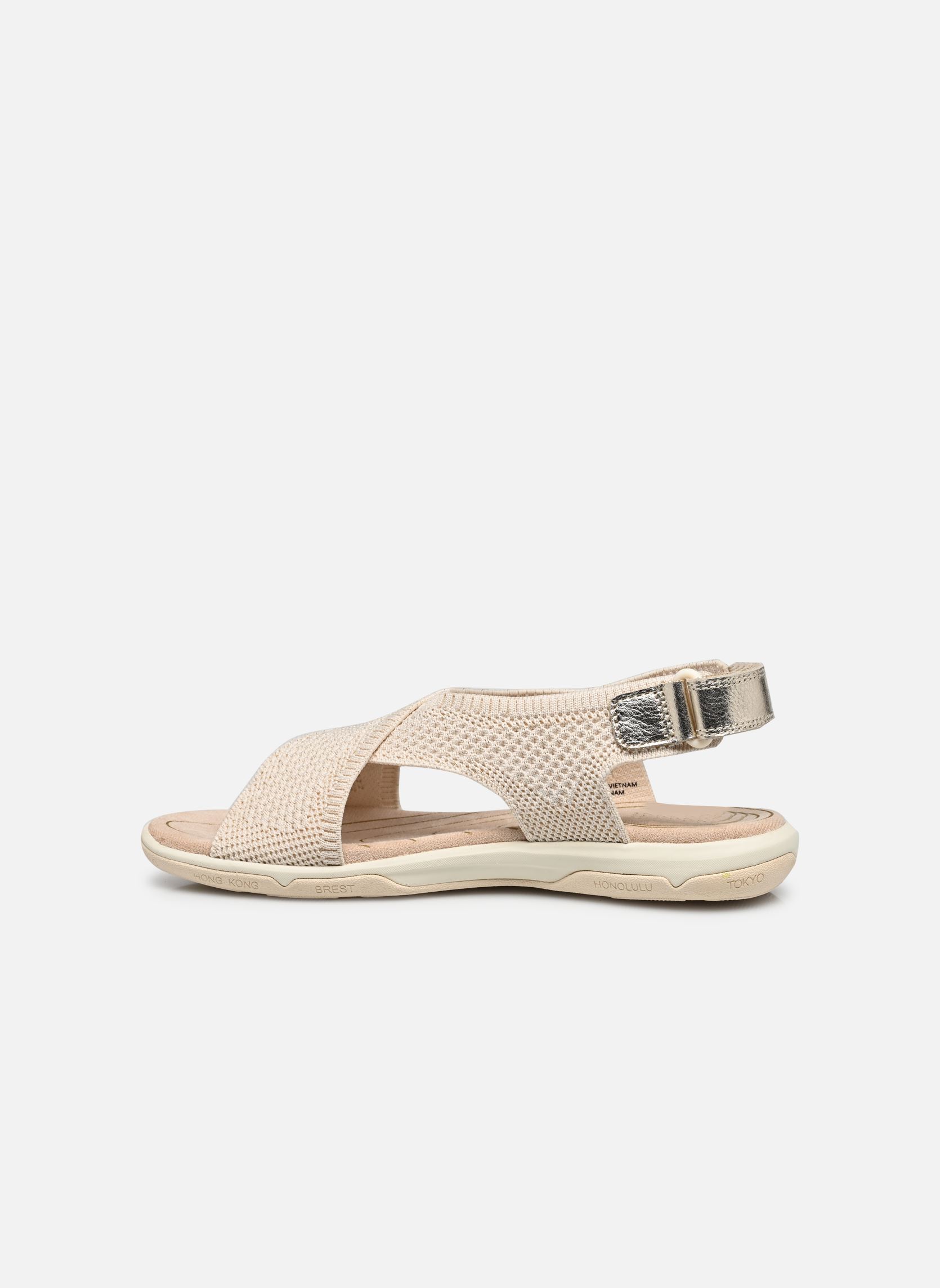 Platte sandalen Jazzfit dames beige TBS Platte sandalen Jazzfit dames beige CHINE LIN + GOLD