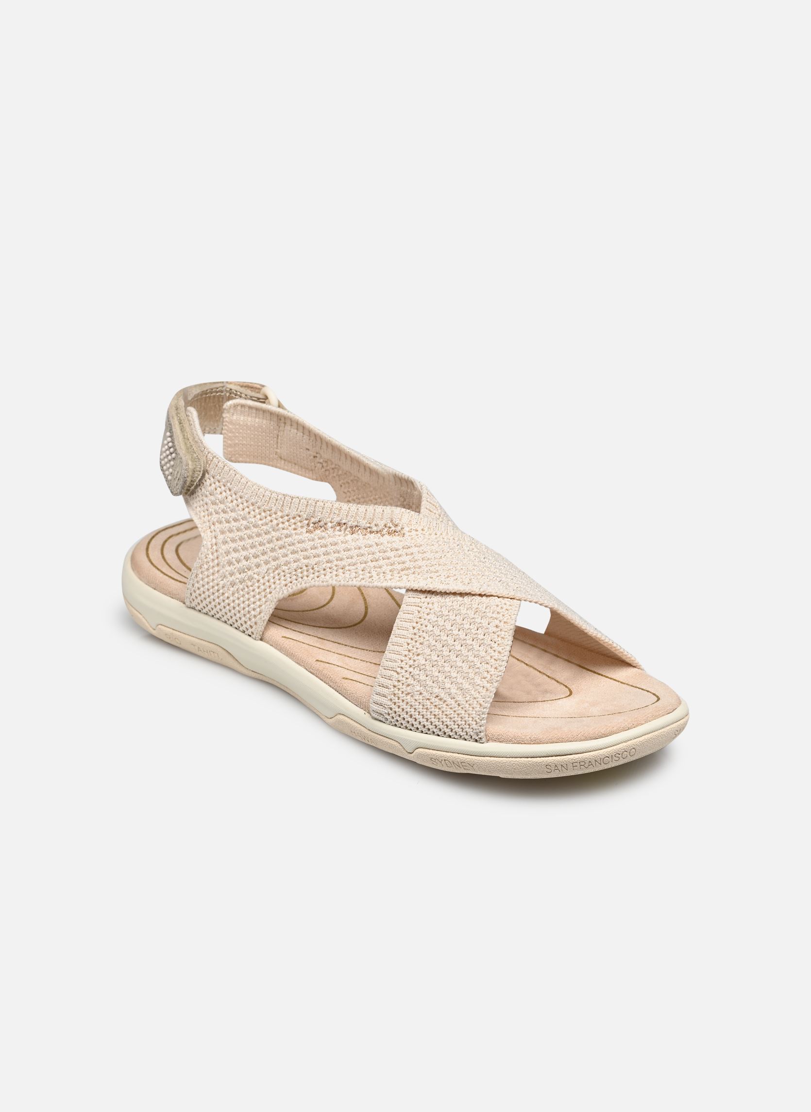 Platte sandalen Jazzfit dames beige TBS Platte sandalen Jazzfit dames beige CHINE LIN + GOLD