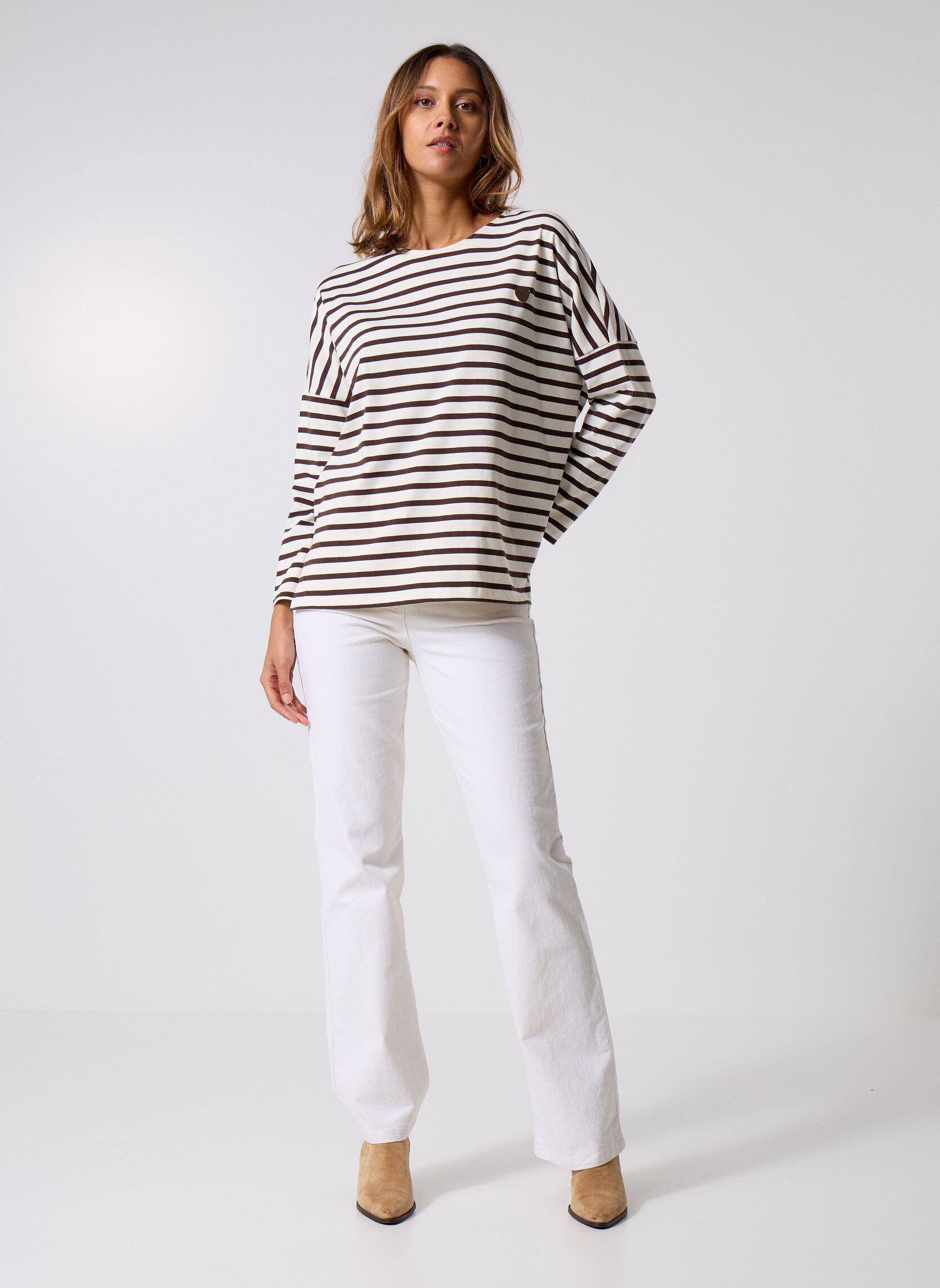 Sweater Filly dames wit Des Petits Hauts Sweater Filly dames wit Ecru/Coffee