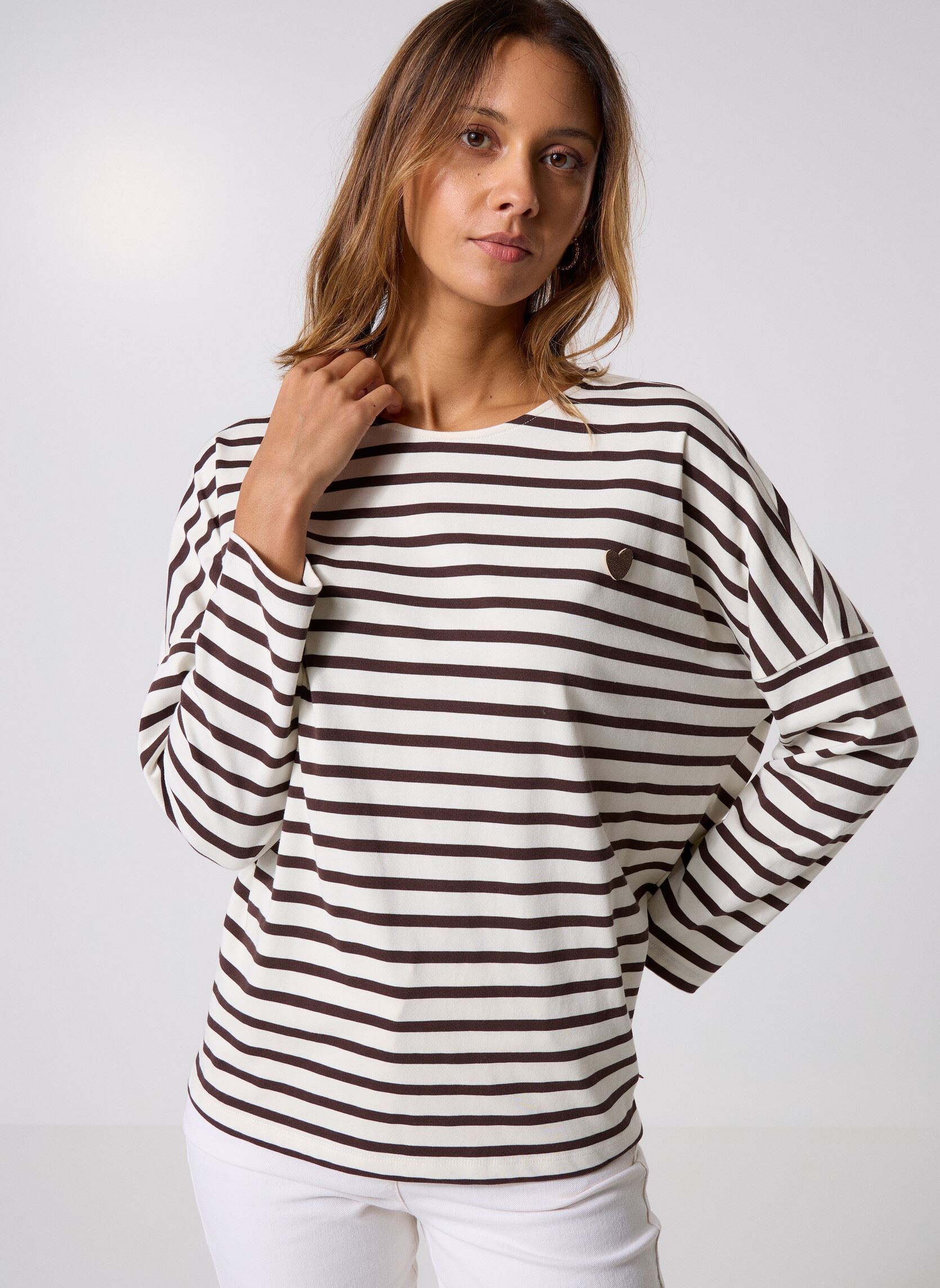 Sweater Filly dames wit Des Petits Hauts Sweater Filly dames wit Ecru/Coffee