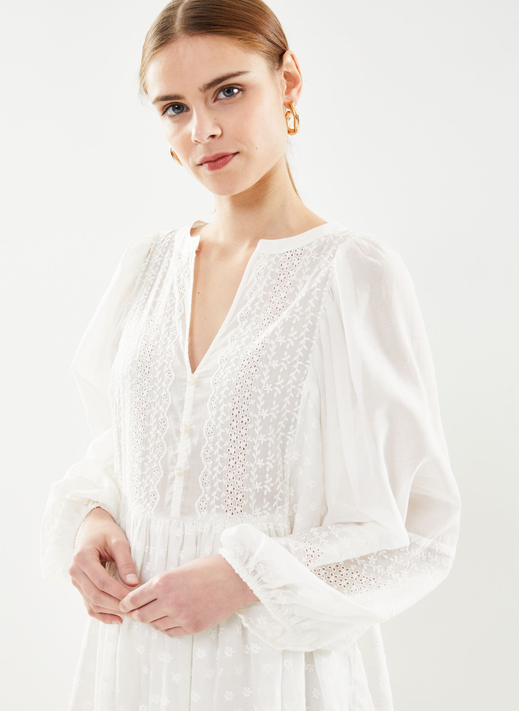 Jurken Reneta dames wit Des Petits Hauts Jurken Reneta dames wit Ecru