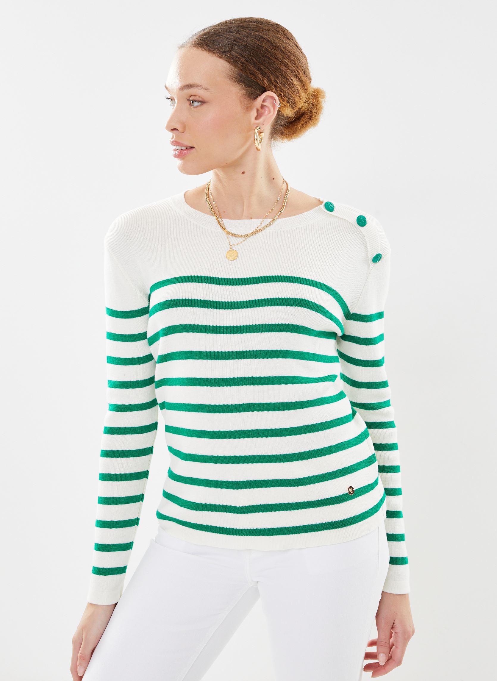 Pullover Camilia damen beige La Petite Etoile Pullover Camilia damen beige Ecru/Vert