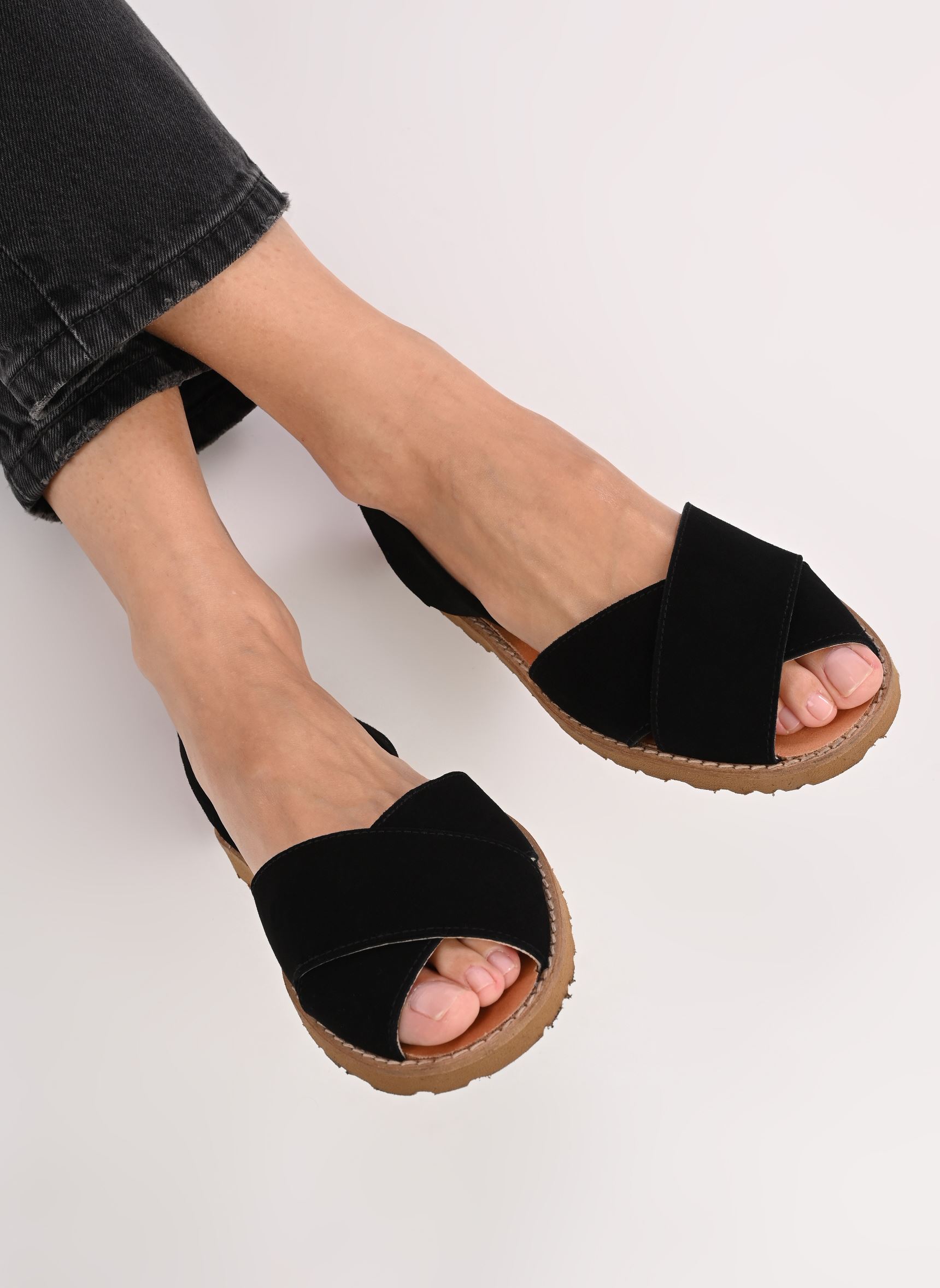 Flache Sandalen Avarca Cala Daim damen schwarz Minorquines Flache Sandalen Avarca Cala Daim damen schwarz NEGRO
