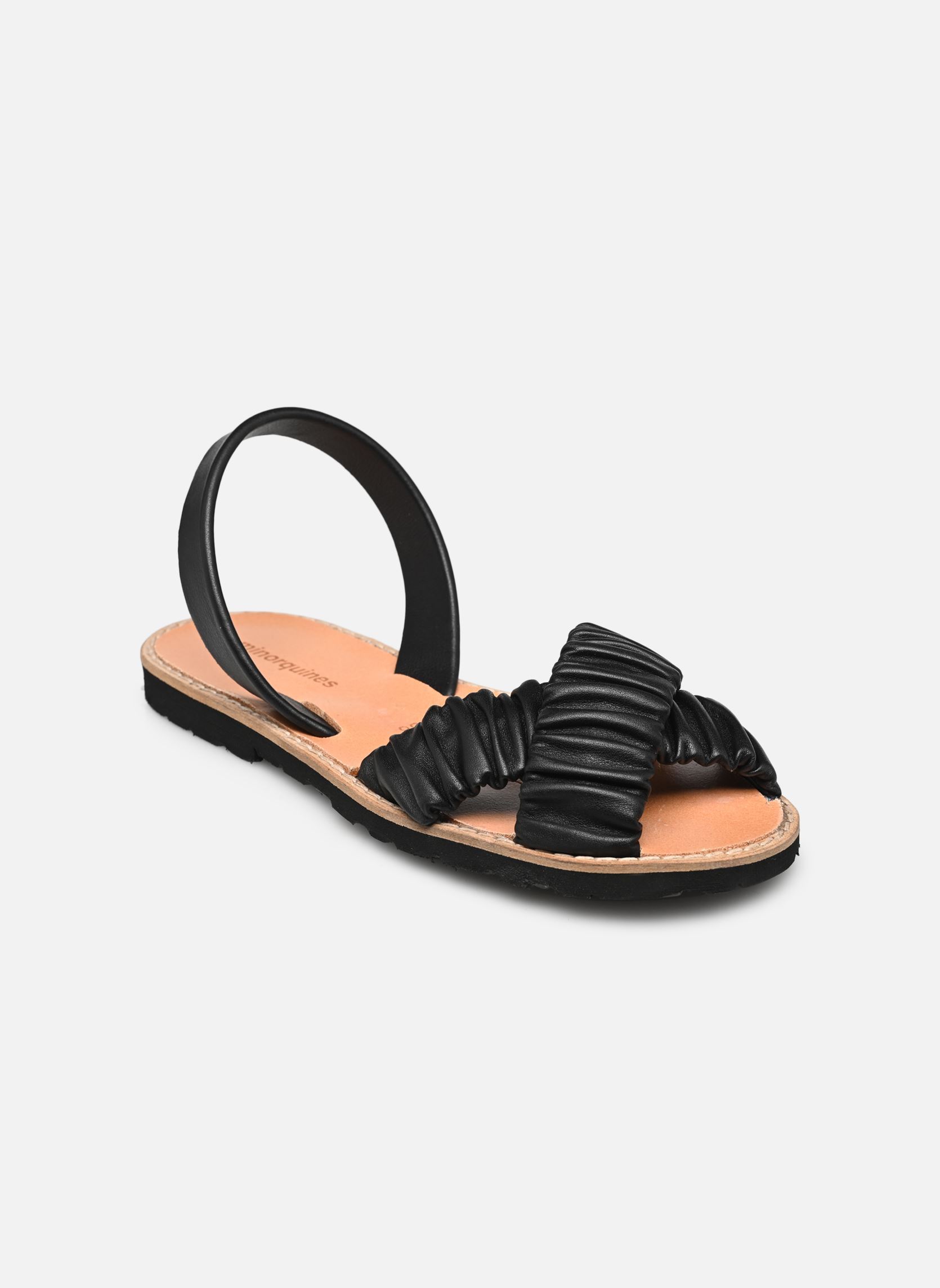 Sandalias planas Avarca Illueca Cuir mujer negro Minorquines Sandalias planas Avarca Illueca Cuir mujer negro NEGRO