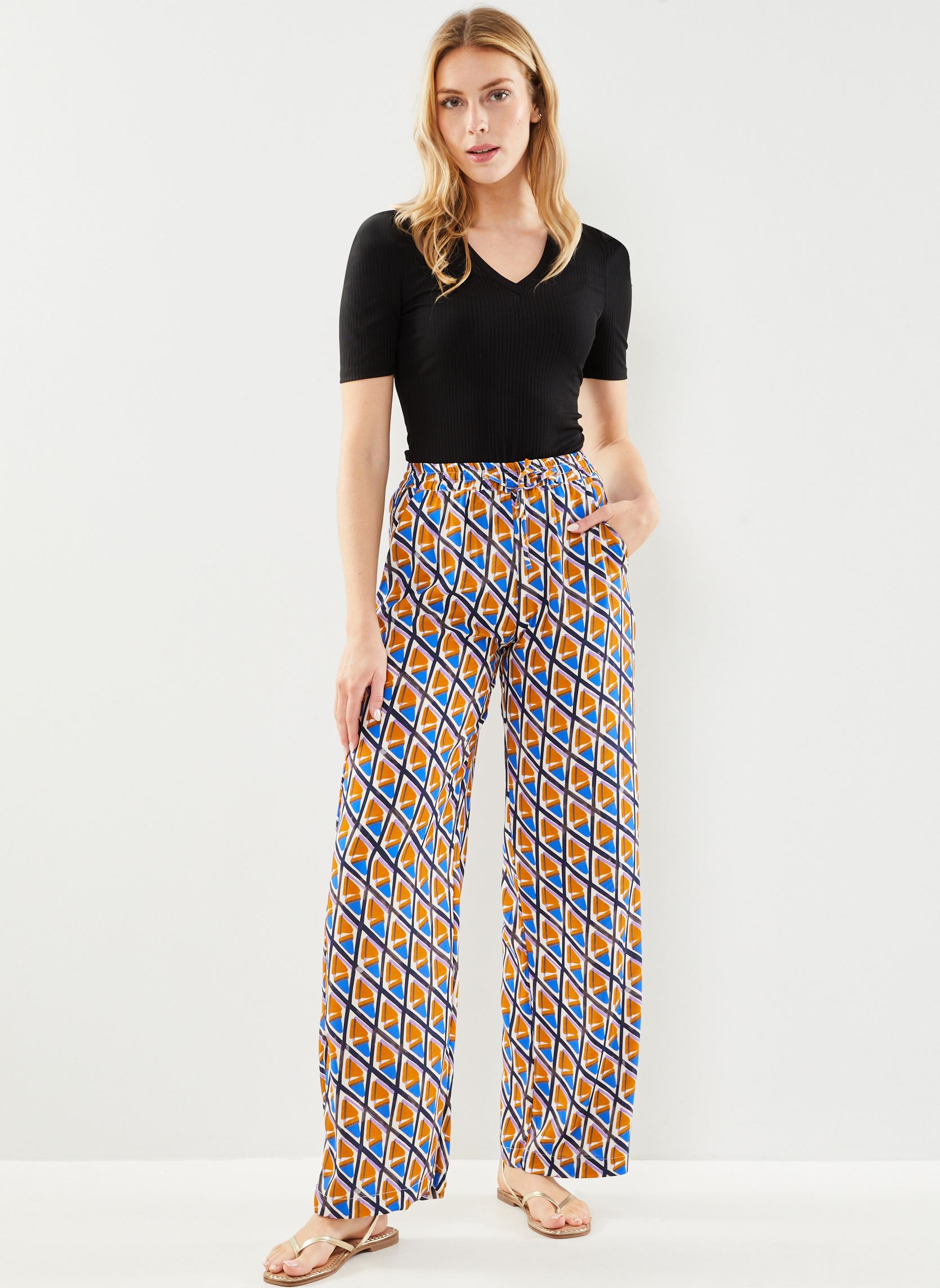 Pantalones anchos FH-PA-BACCHIA-S mujer multicolor La Fée Maraboutée Pantalones anchos FH-PA-BACCHIA-S mujer multicolor BLEU/OCRE