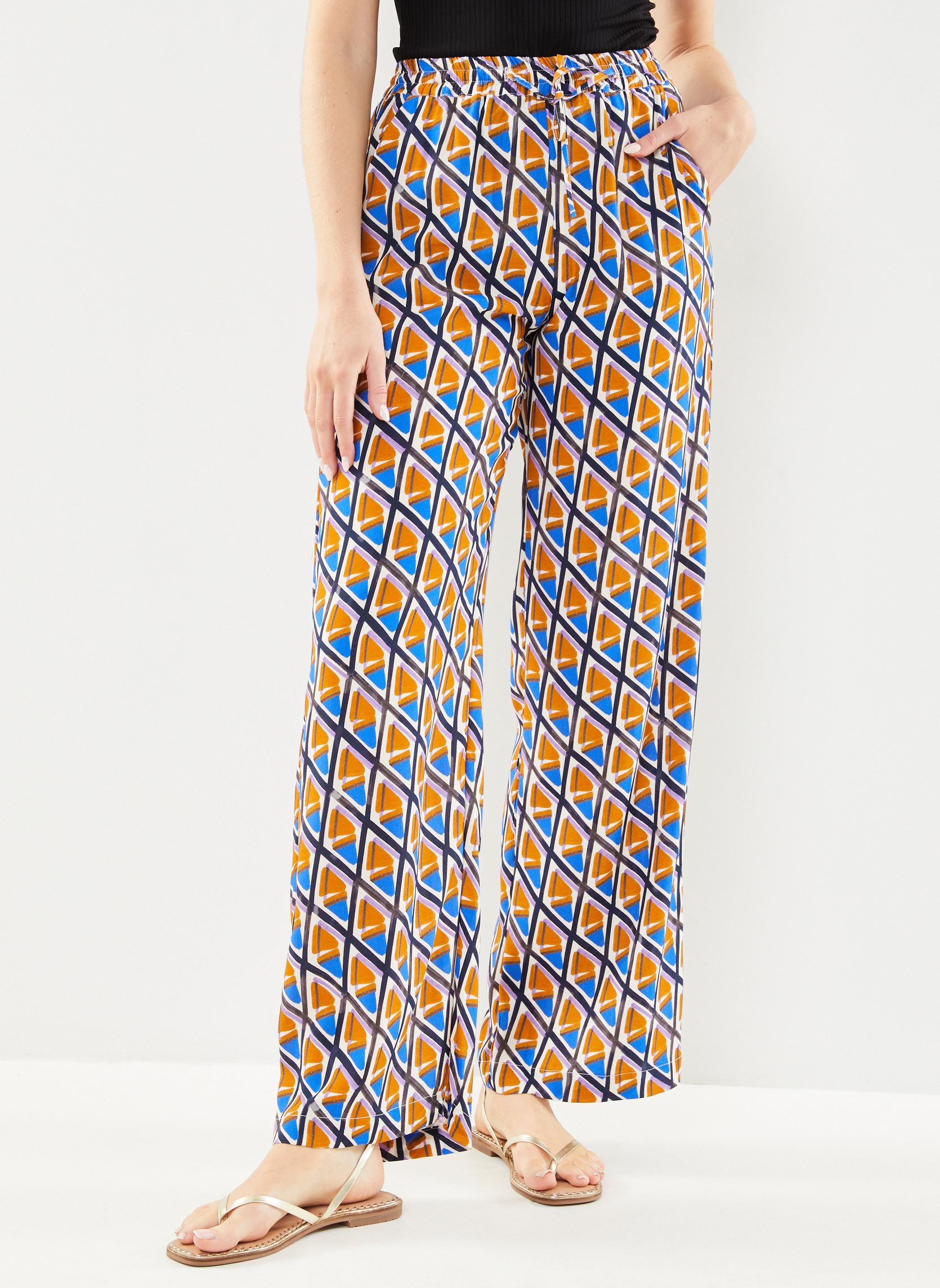 Pantalones anchos FH-PA-BACCHIA-S mujer multicolor La Fée Maraboutée Pantalones anchos FH-PA-BACCHIA-S mujer multicolor BLEU/OCRE