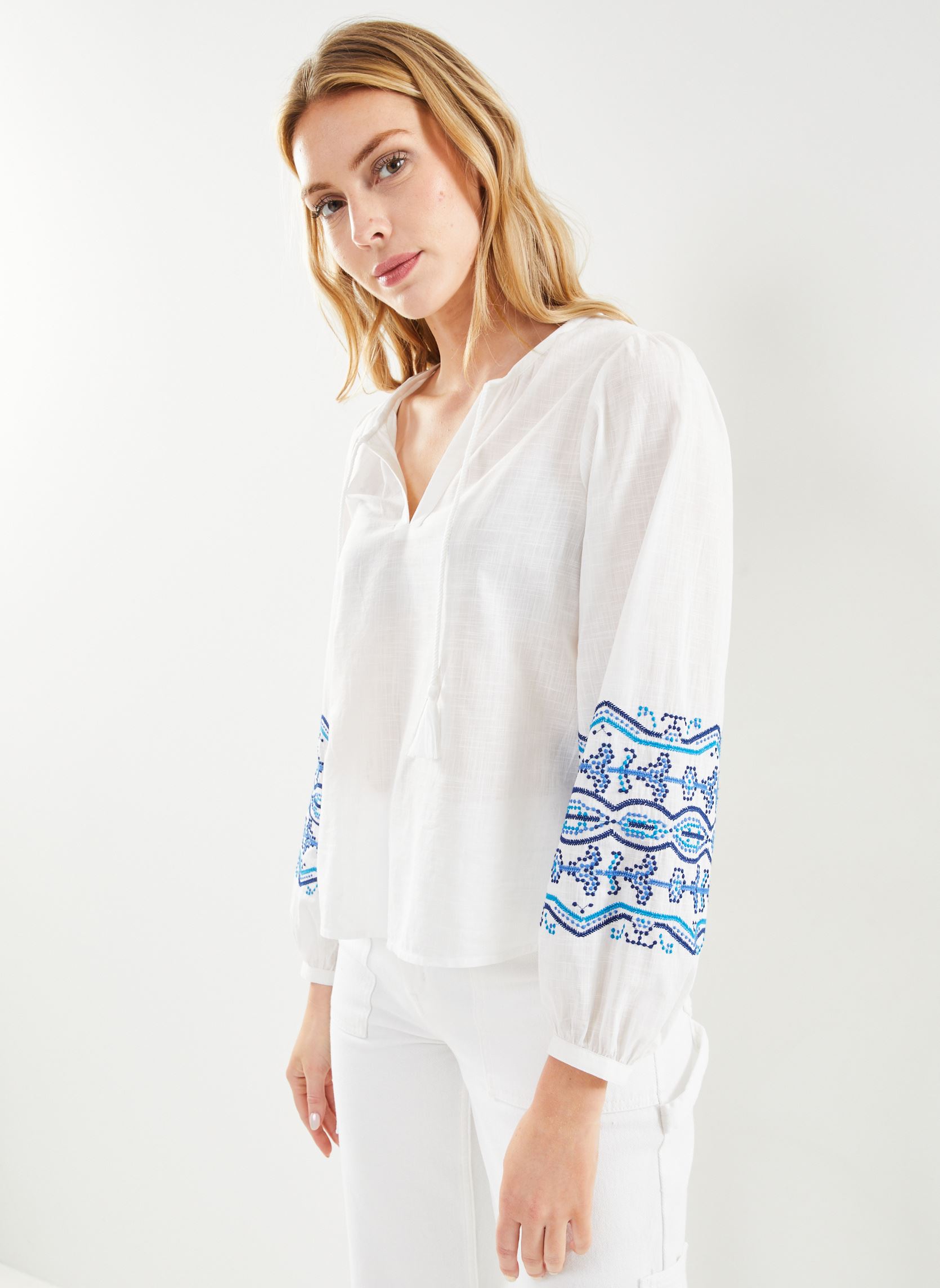 Blouses manches longues FH-TO-VONDIA-C femme blanc La Fée Maraboutée Blouses manches longues FH-TO-VONDIA-C femme blanc BLANC