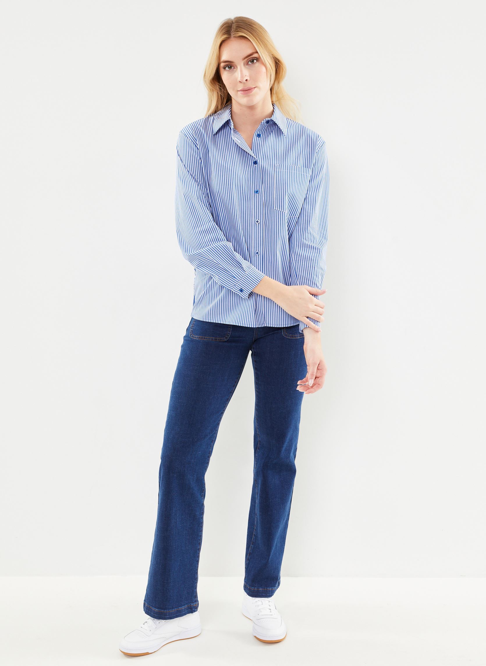 Chemises manches longues FH-CH-VIF-M femme bleu La Fée Maraboutée Chemises manches longues FH-CH-VIF-M femme bleu ECRU/SAPHIR