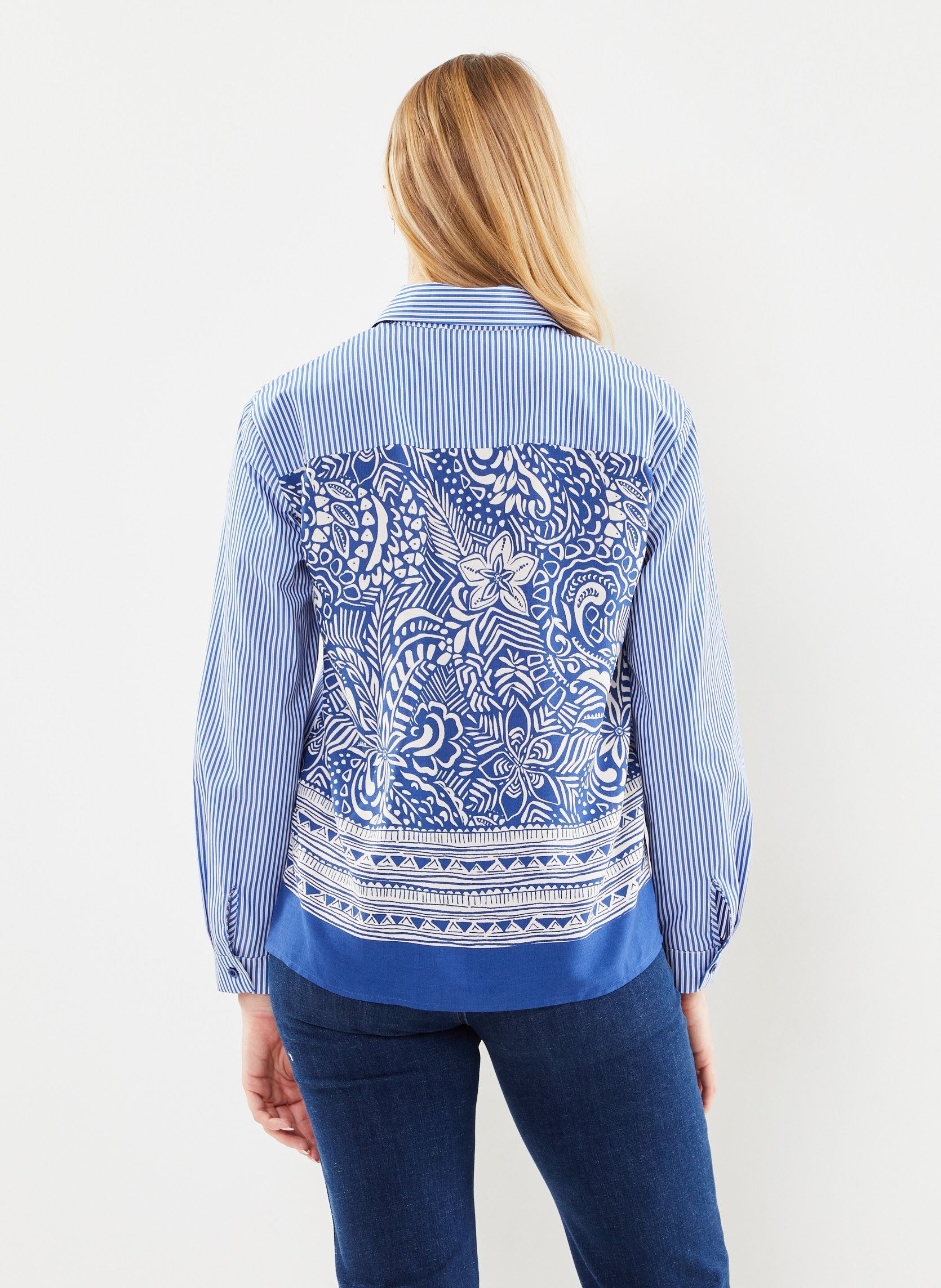 Chemises manches longues FH-CH-VIF-M femme bleu La Fée Maraboutée Chemises manches longues FH-CH-VIF-M femme bleu ECRU/SAPHIR