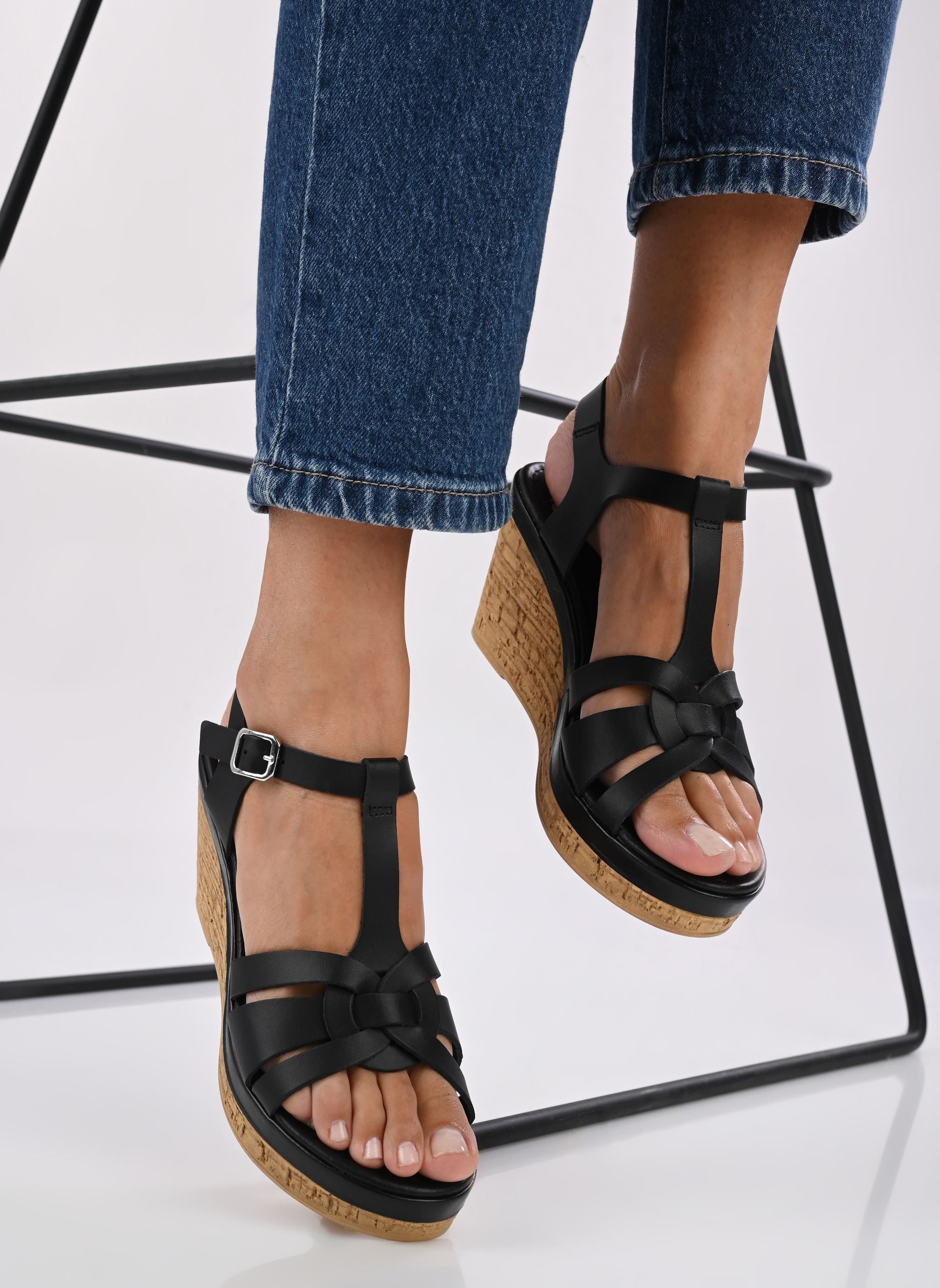 Sandalen met sleehak en plateau Tammyn dames zwart Eram Sandalen met sleehak en plateau Tammyn dames zwart Noir