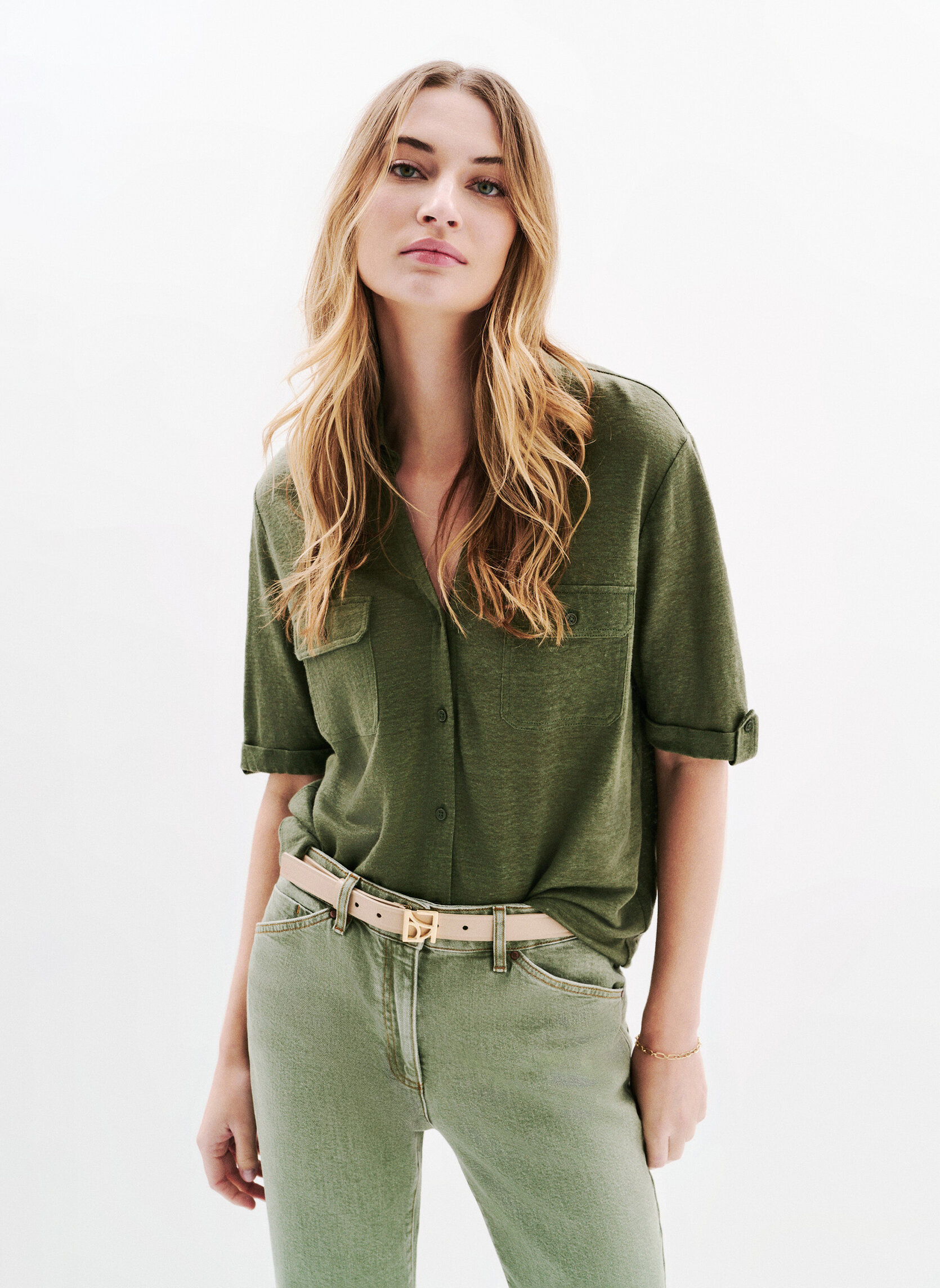 Chemises TK064-ESTELA femme vert Caroll Chemises TK064-ESTELA femme vert Kaki