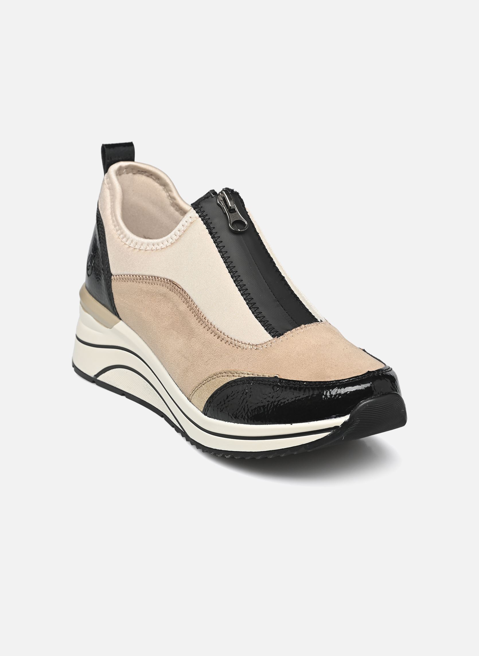 Baskets compensées D0T08 femme beige Remonte Baskets compensées D0T08 femme beige BLACK/JUTE/GINGER-GOLD/PERLCRE