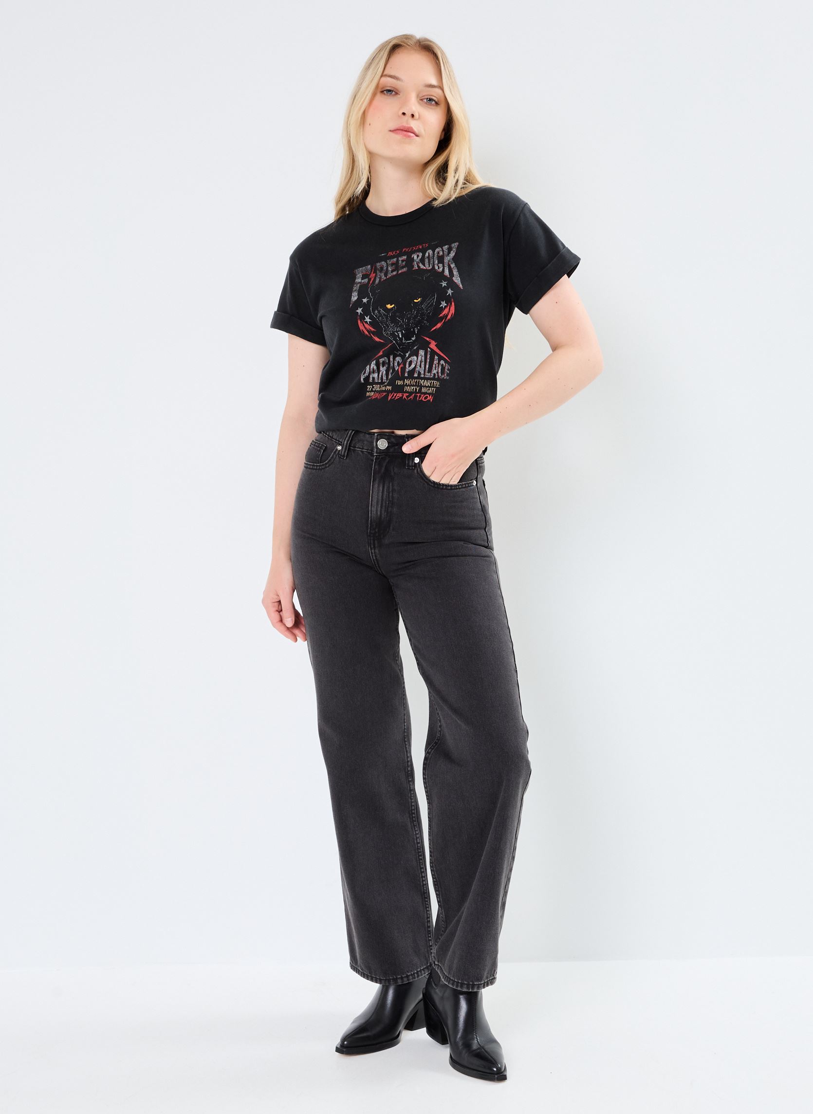 Wijde jeans / Flared Jeans PWIDE dames zwart MADE BY Wijde jeans / Flared Jeans PWIDE dames zwart DENIM BLACK