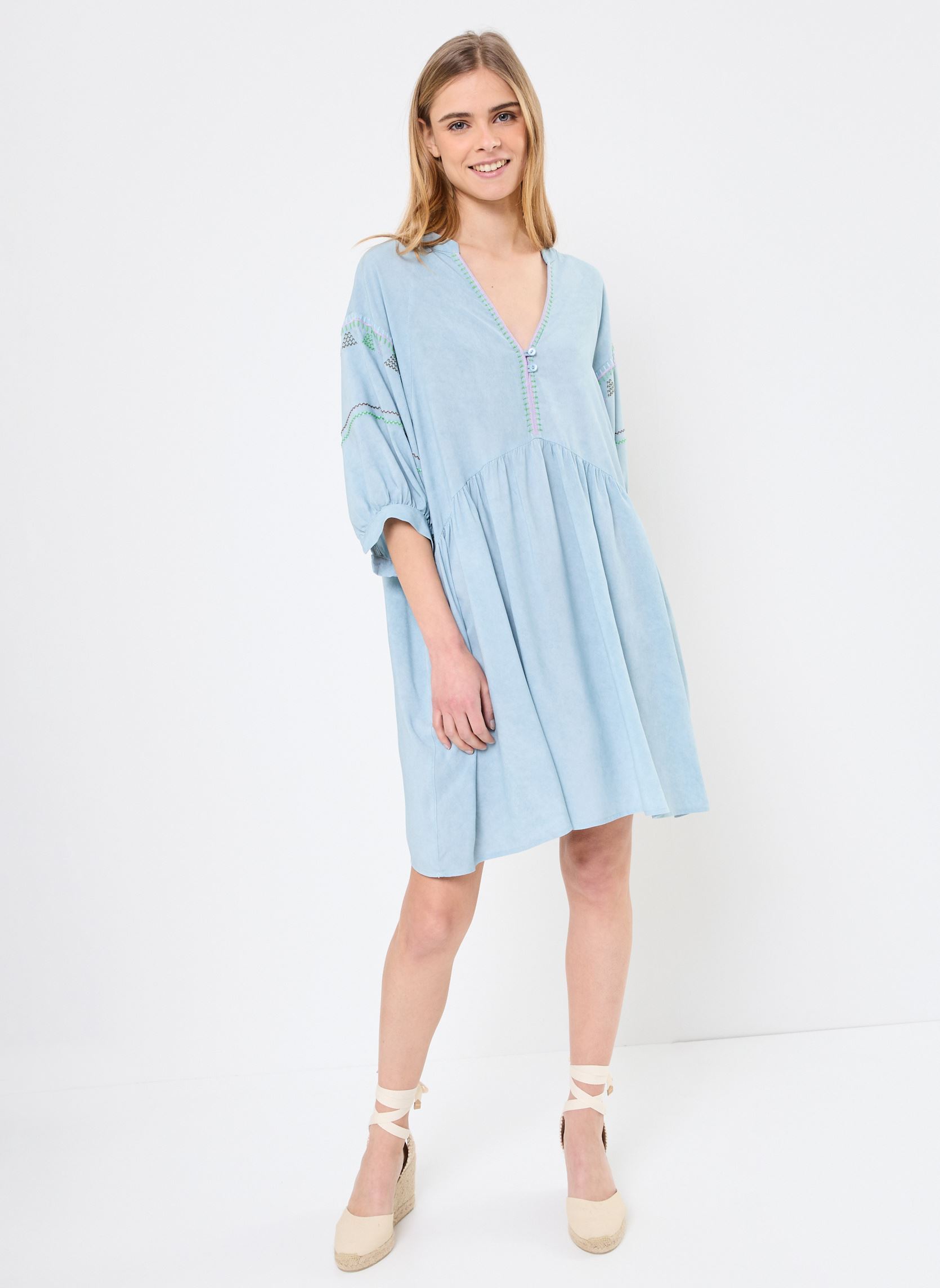 Jurken Greta dames blauw Orféo Jurken Greta dames blauw BLEU