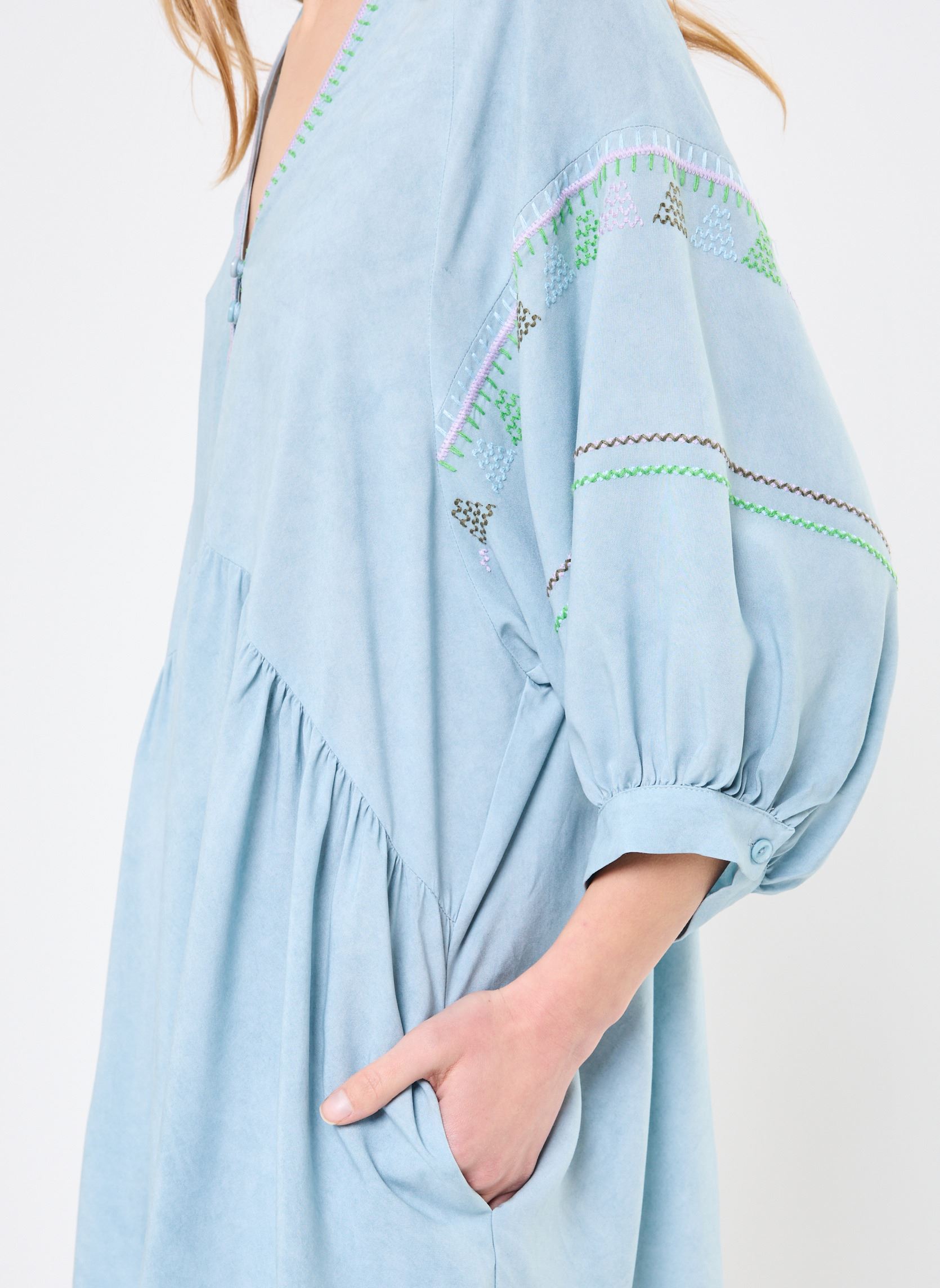 Jurken Greta dames blauw Orféo Jurken Greta dames blauw BLEU