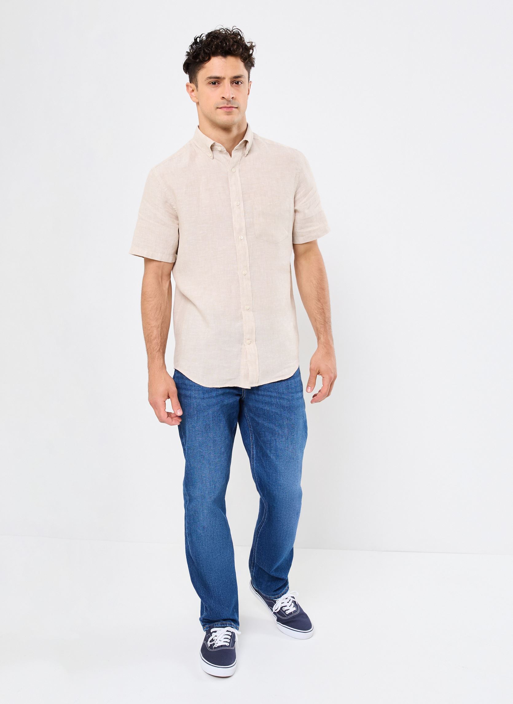 Chemises Reg Linen Ss Shirt homme beige GANT Chemises Reg Linen Ss Shirt homme beige GRIS CLAIR NEW