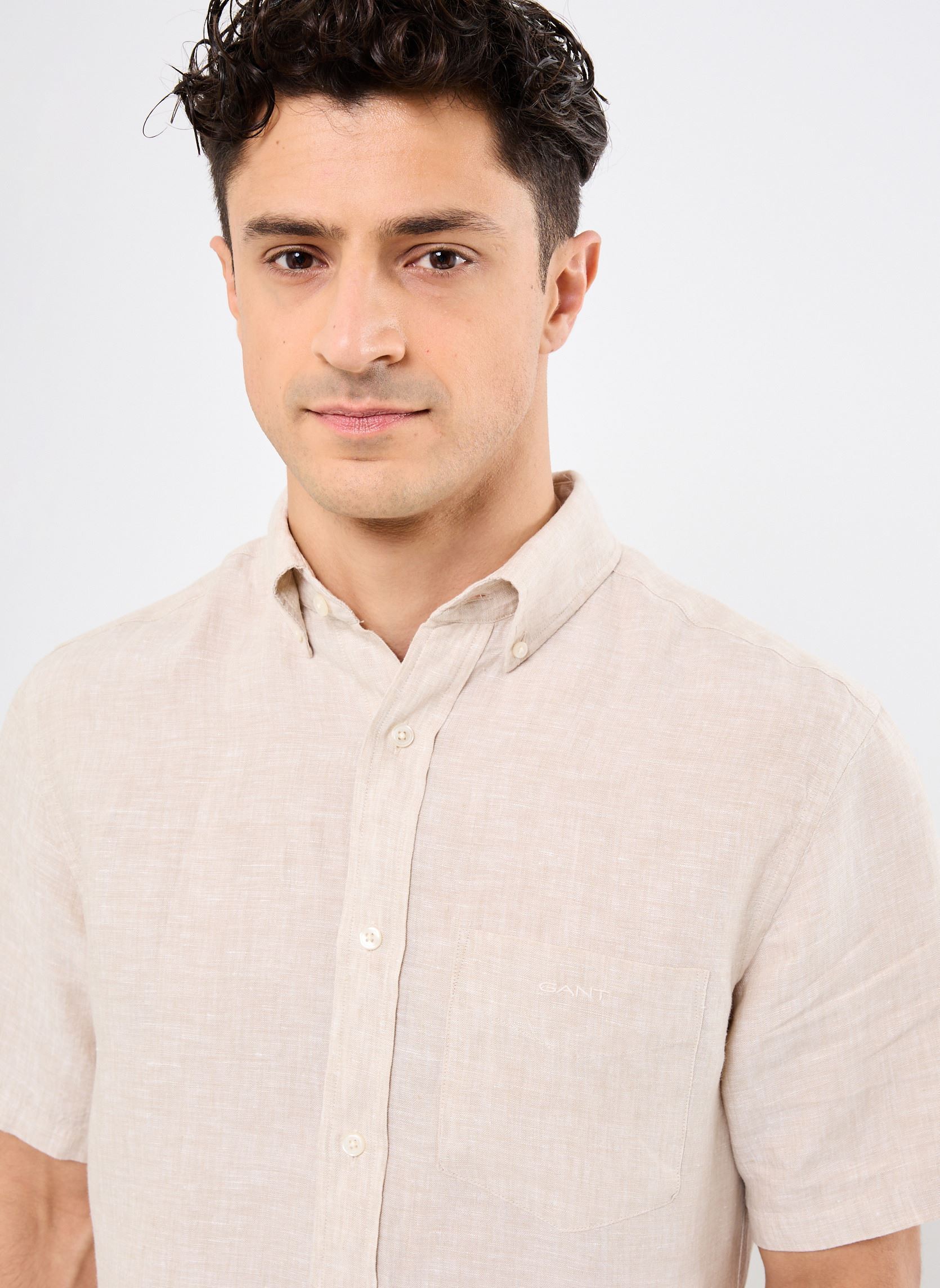 Chemises Reg Linen Ss Shirt homme beige GANT Chemises Reg Linen Ss Shirt homme beige GRIS CLAIR NEW
