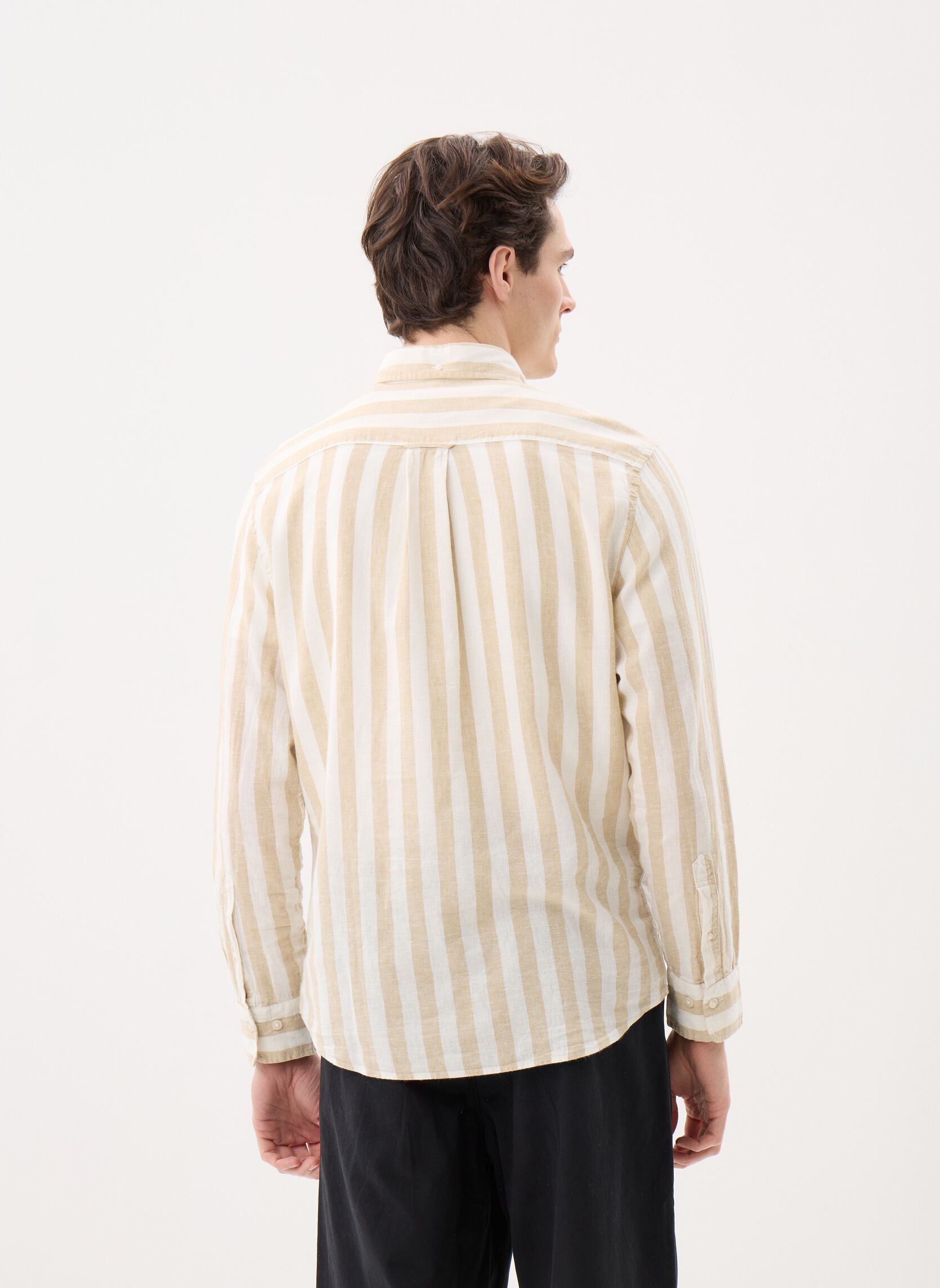 Hemden Reg Cotton Linen Stripe Shirt heren beige GANT Hemden Reg Cotton Linen Stripe Shirt heren beige OAT BEIGE