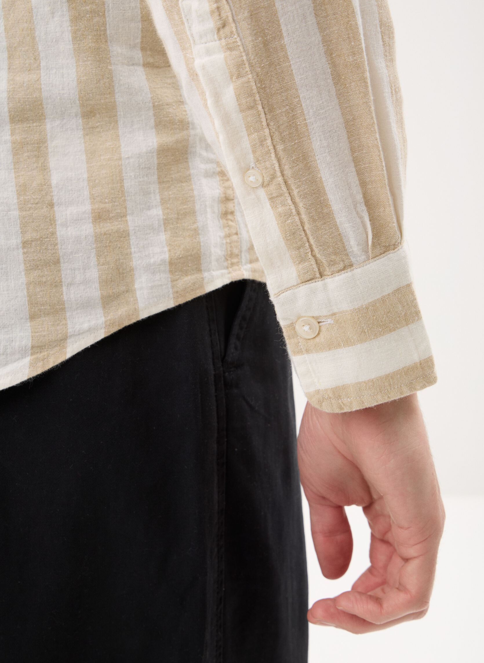 Hemden Reg Cotton Linen Stripe Shirt heren beige GANT Hemden Reg Cotton Linen Stripe Shirt heren beige OAT BEIGE