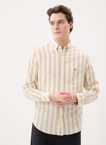 Hemden Reg Cotton Linen Stripe Shirt heren beige