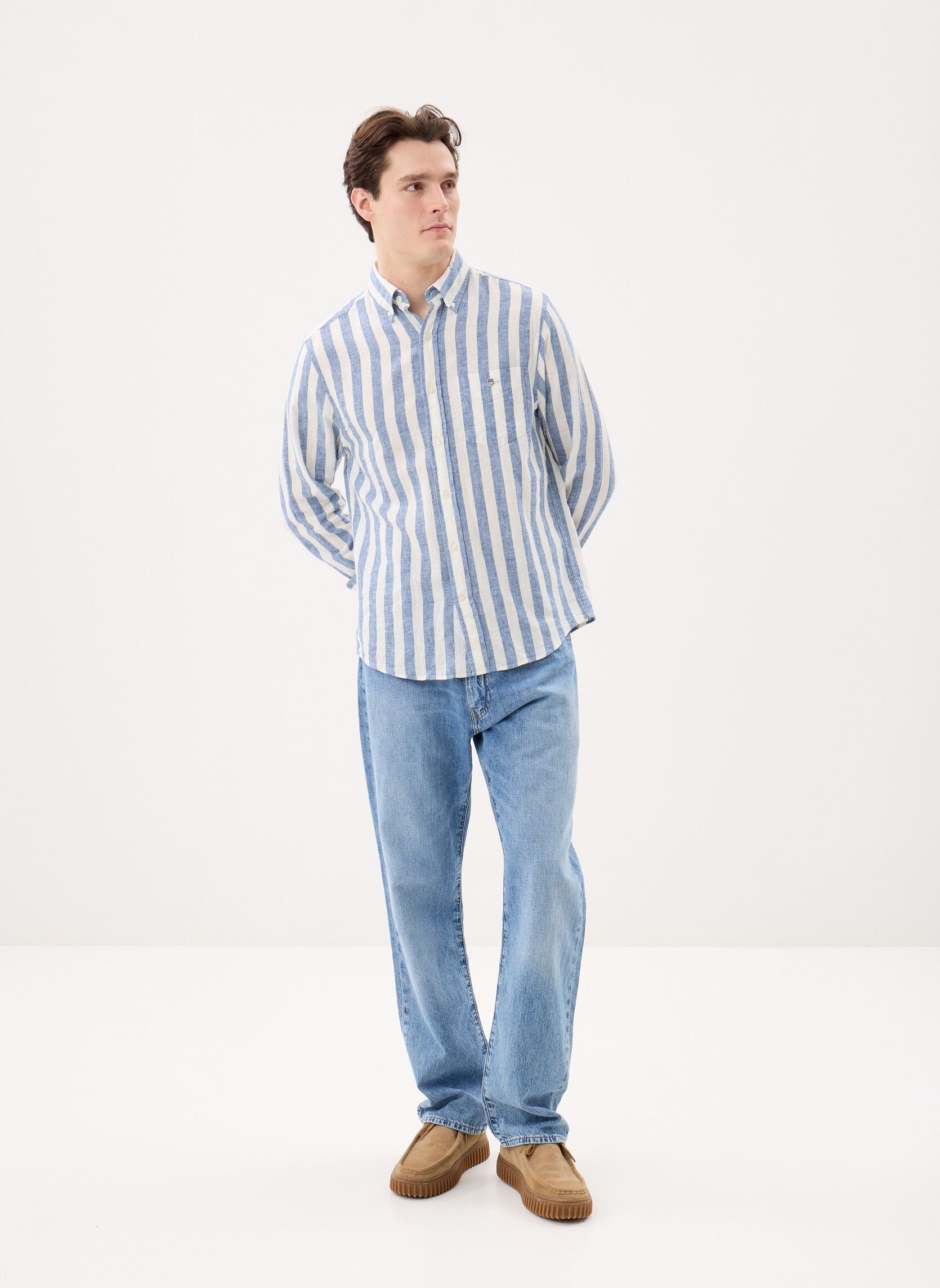 Hemden Reg Cotton Linen Stripe Shirt heren blauw GANT Hemden Reg Cotton Linen Stripe Shirt heren blauw VINTAGE BLUE