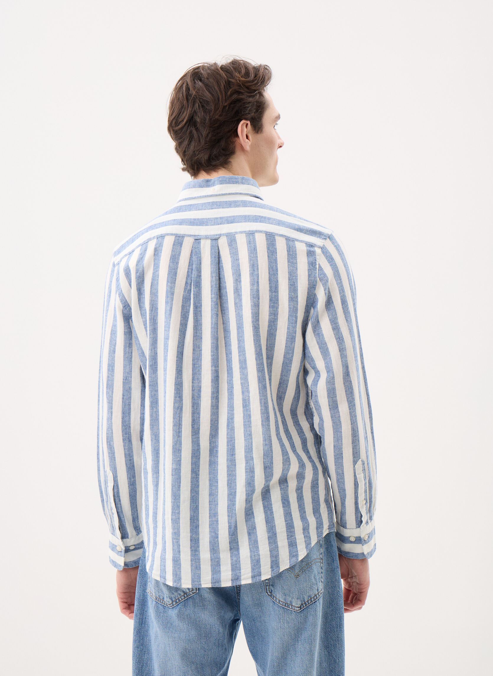 Hemden Reg Cotton Linen Stripe Shirt heren blauw GANT Hemden Reg Cotton Linen Stripe Shirt heren blauw VINTAGE BLUE