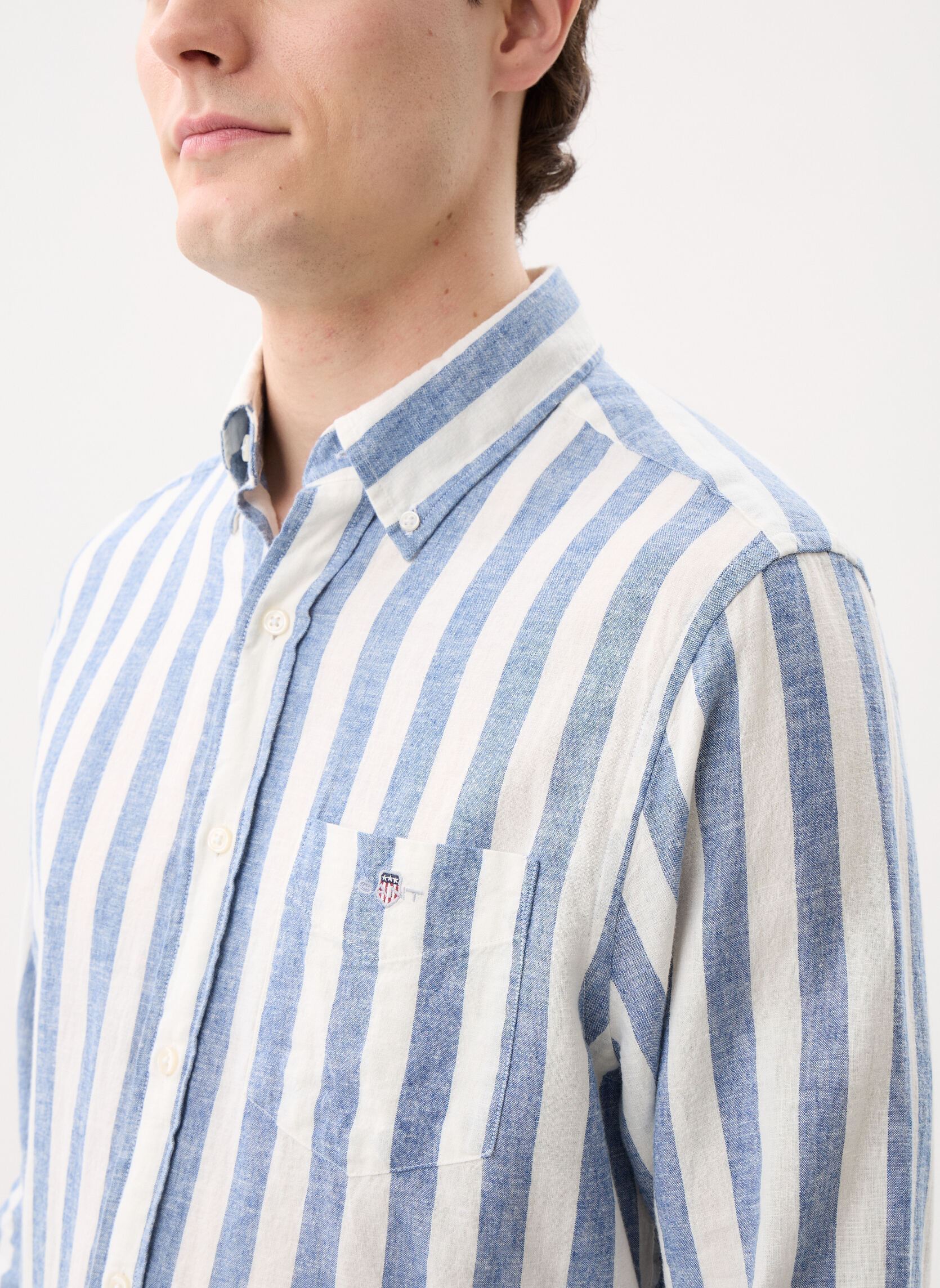 Hemden Reg Cotton Linen Stripe Shirt heren blauw GANT Hemden Reg Cotton Linen Stripe Shirt heren blauw VINTAGE BLUE