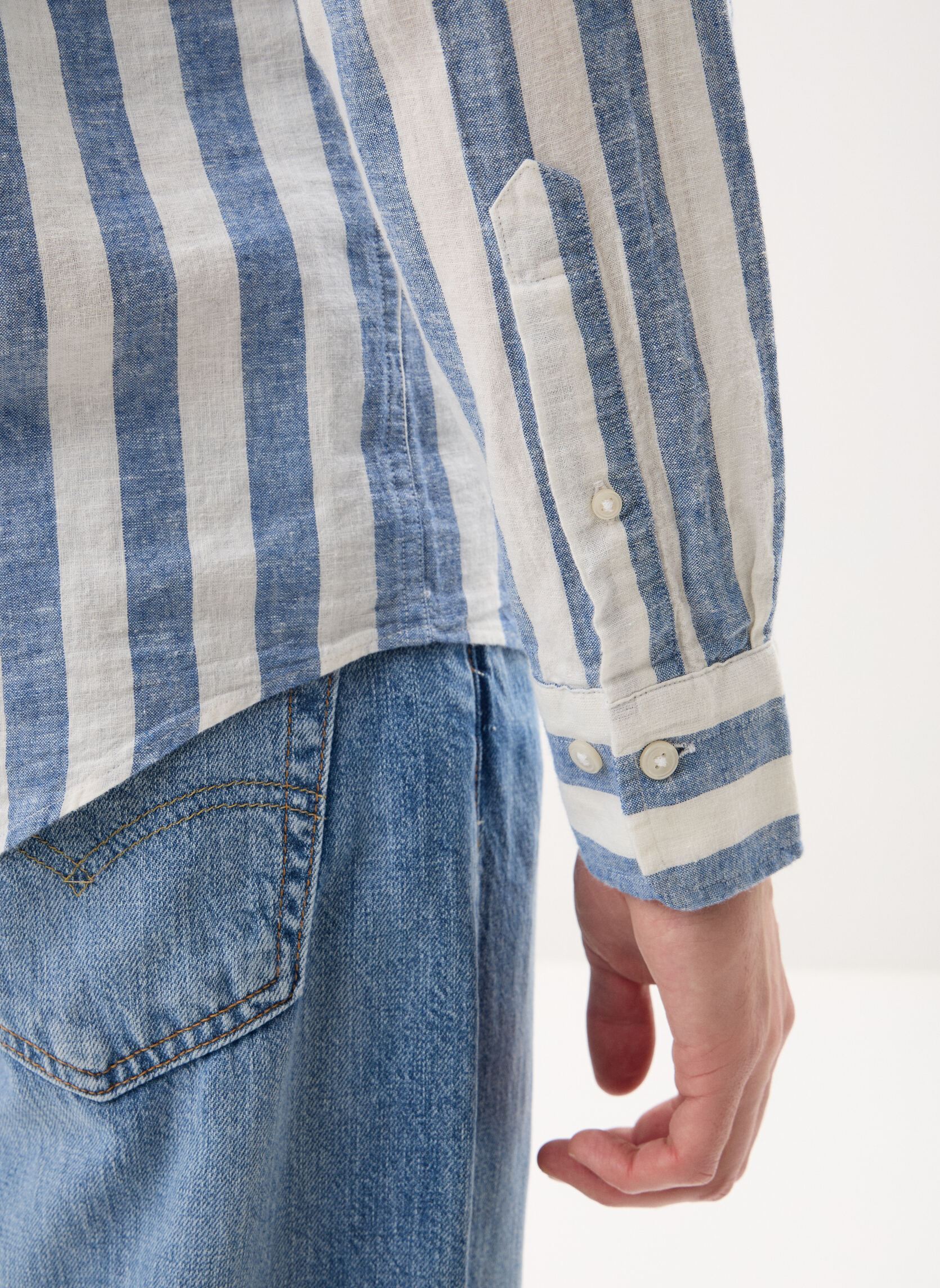 Hemden Reg Cotton Linen Stripe Shirt heren blauw GANT Hemden Reg Cotton Linen Stripe Shirt heren blauw VINTAGE BLUE